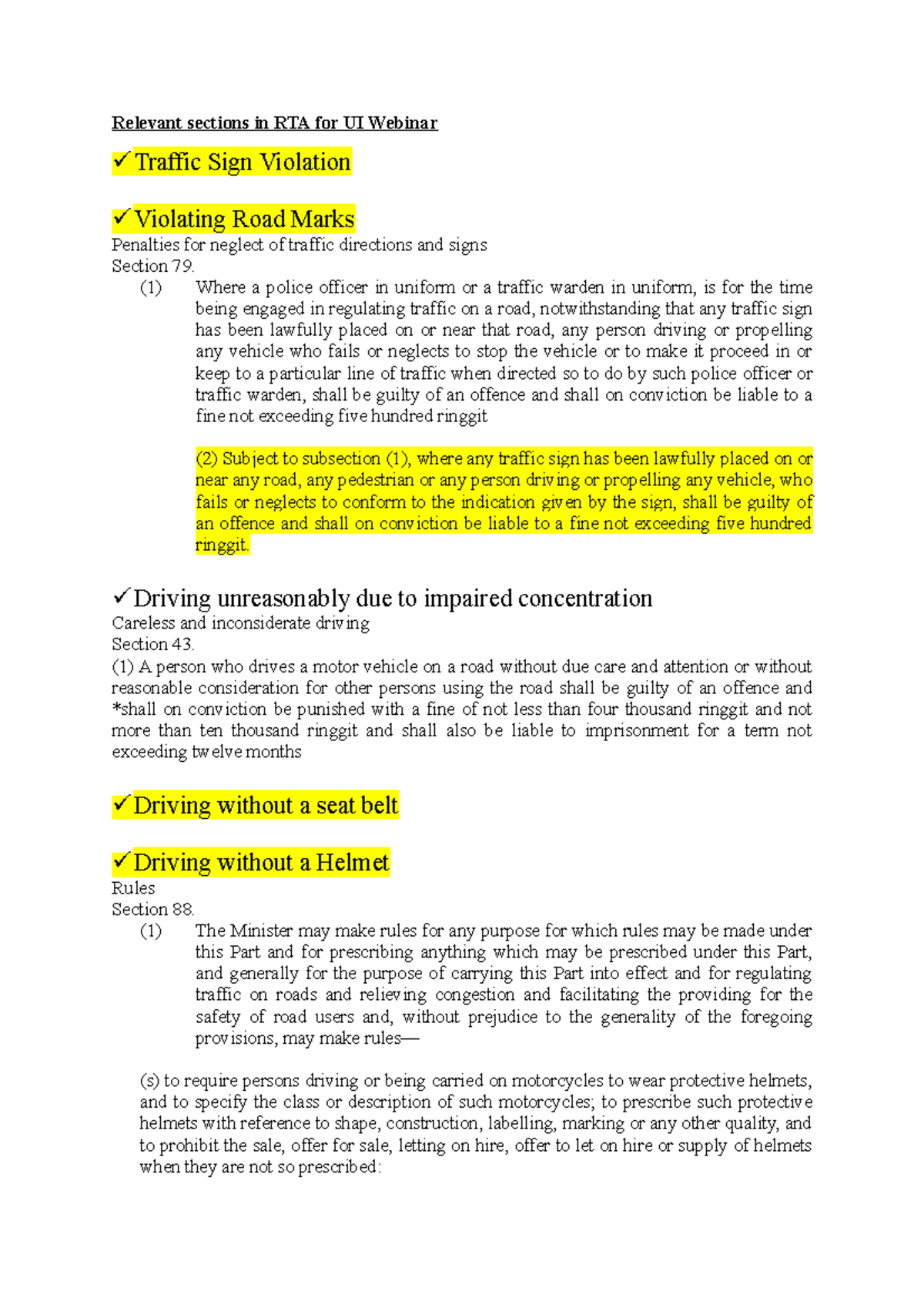 Relevant sections in RTA for UI Webinar - Relevant sections in RTA for ...