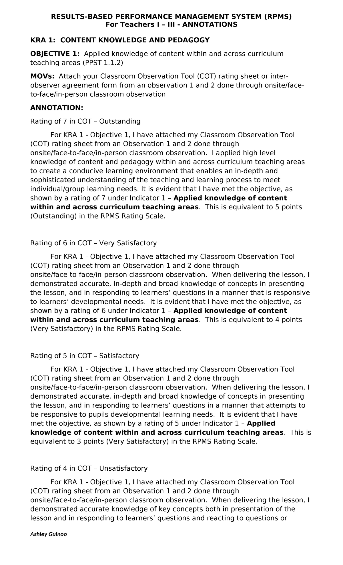 @ Annotations For Teachers I – III - RESULTS-BASED PERFORMANCE ...