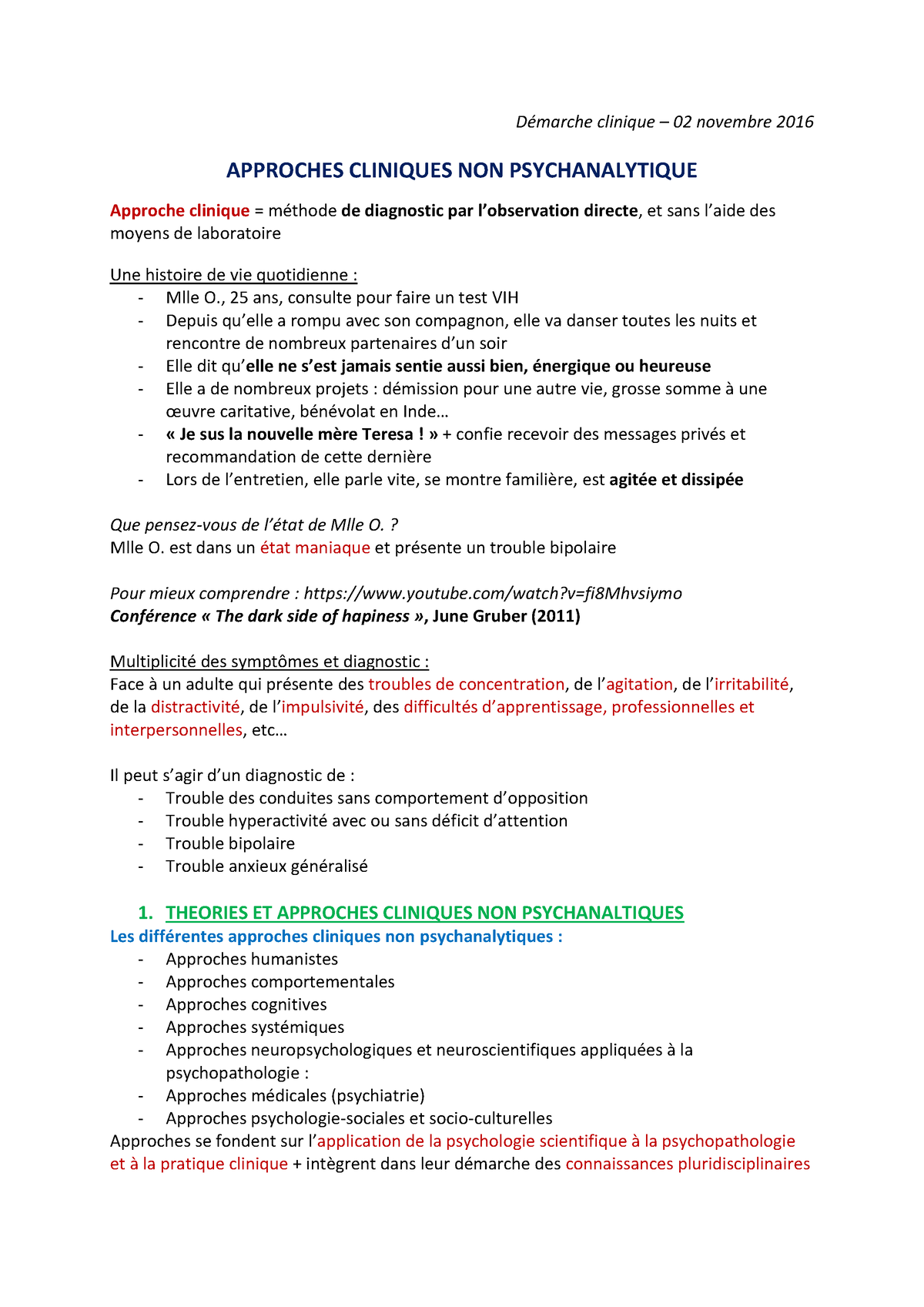 2 Cours Du 02 - Démarche Clinique – 02 Novembre 2016 APPROCHES ...