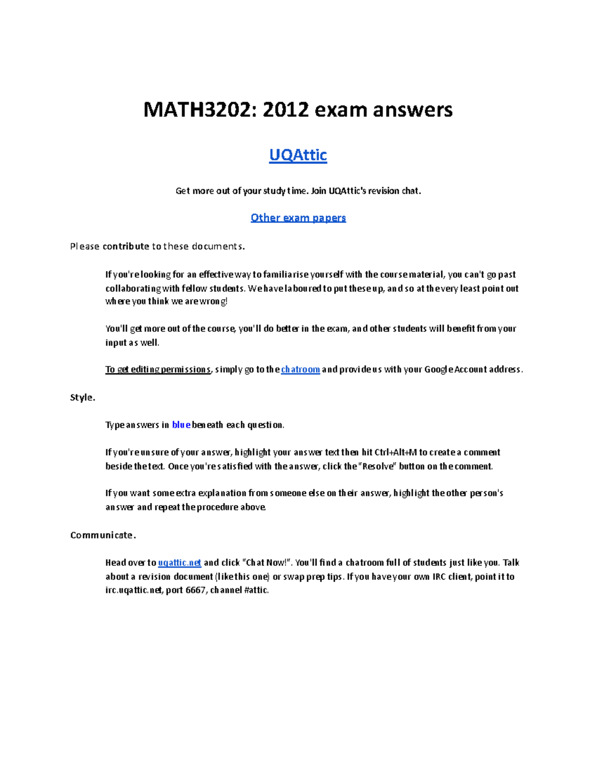 Exam June 2013, Questions And Answers - MATH3202: 2012 Exam Answers ...