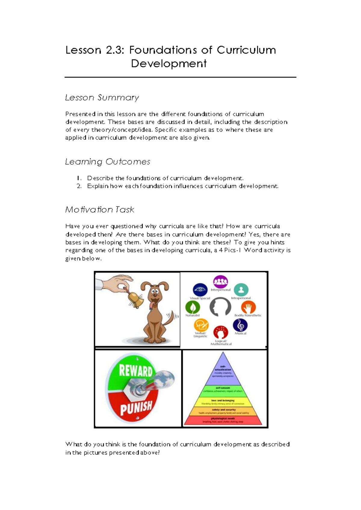 Pr ED 132 Module-2-Lesson-2 - Lesson 2: Foundations of Curriculum ...