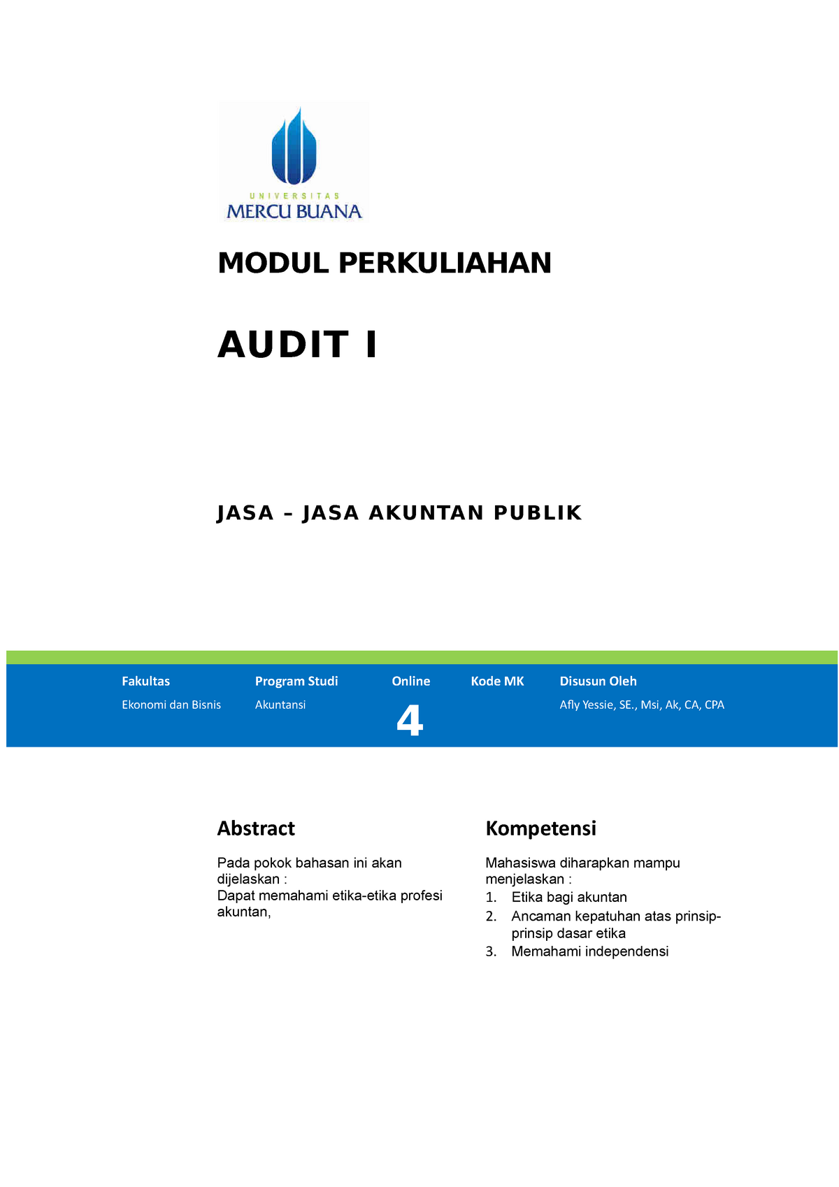 TM4. KODE ETIK Profesi Akuntan Publik - MODUL PERKULIAHAN AUDIT I JASA ...