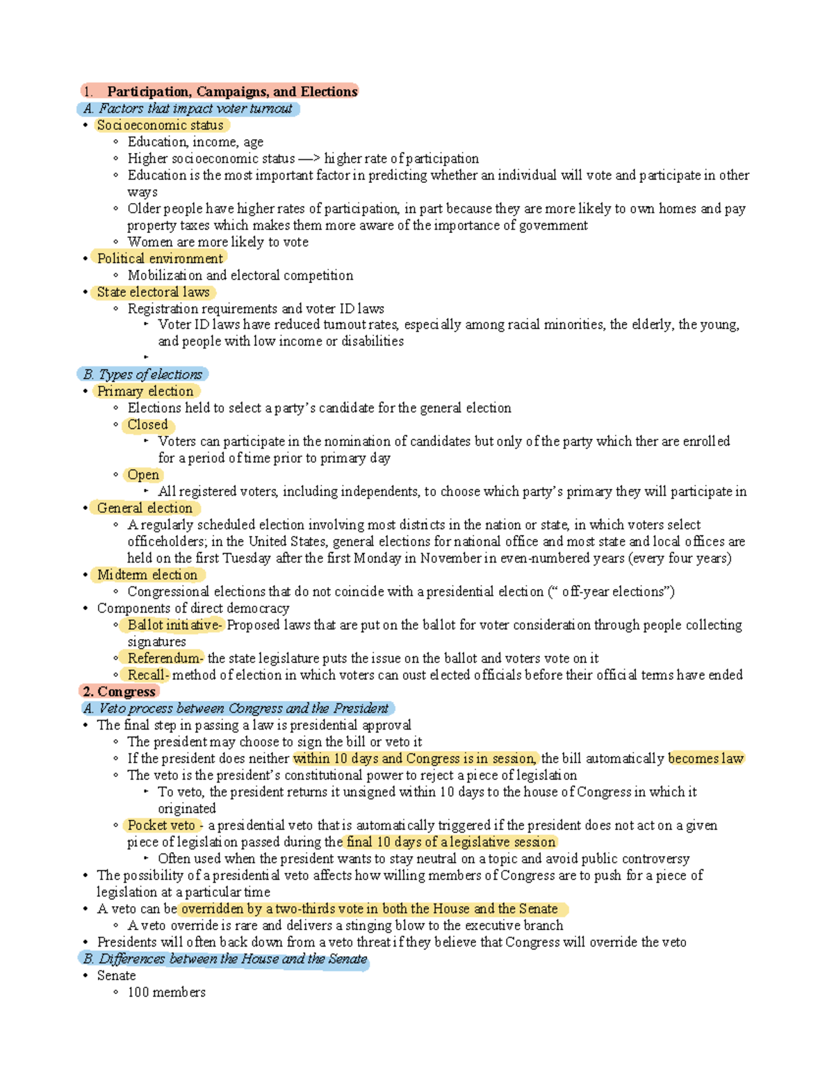 POLS 1101 Final Exam Review - Participation, Campaigns, And Elections A ...