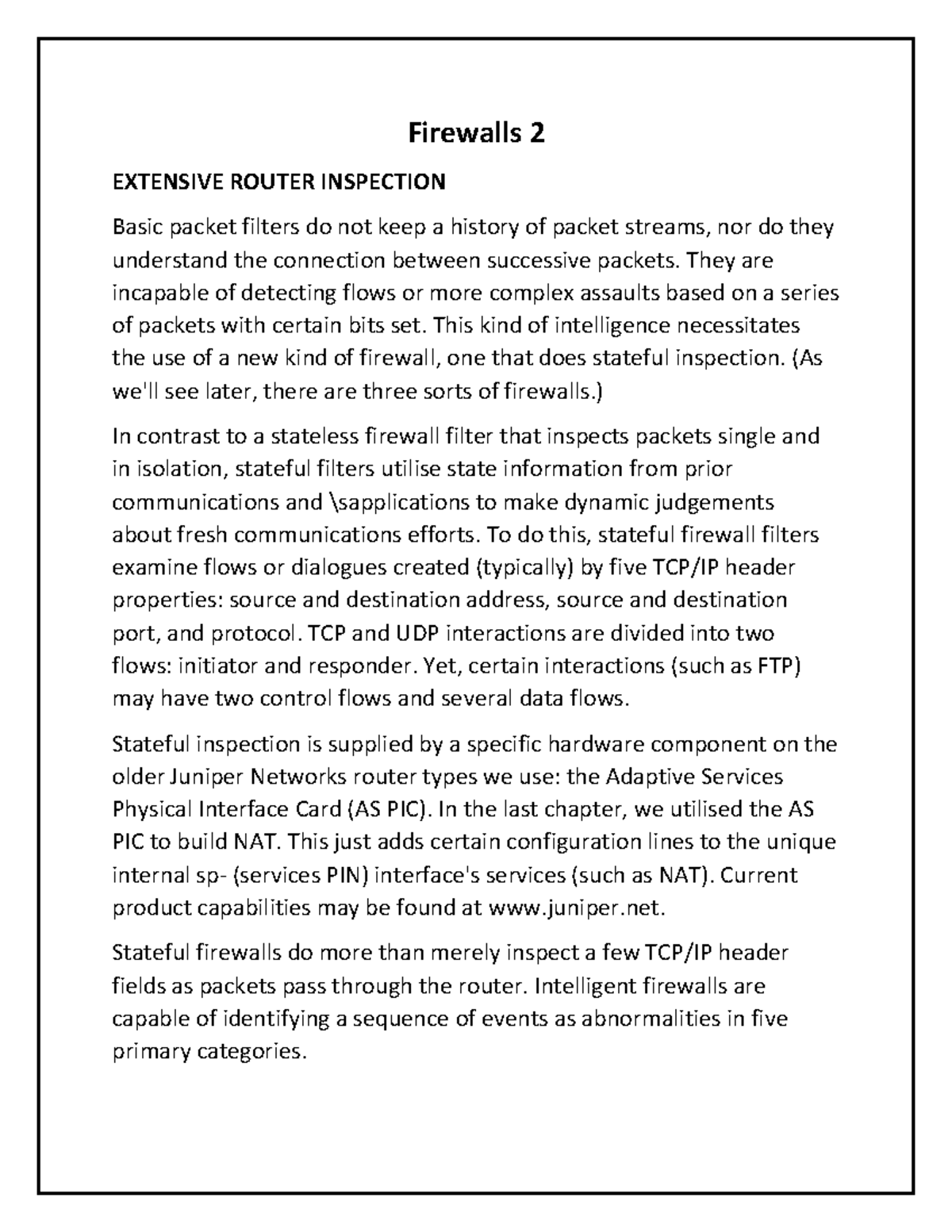 Firewalls 2 - Firewalls 2 EXTENSIVE ROUTER INSPECTION Basic packet ...
