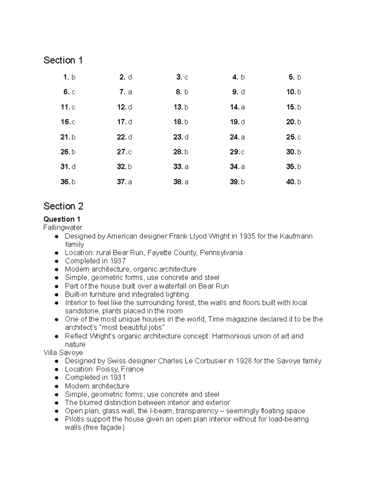 Final Test/Exam Answers - Section 1 1. B 2. D 3. C 4. B 5. B 6. C 7. A ...