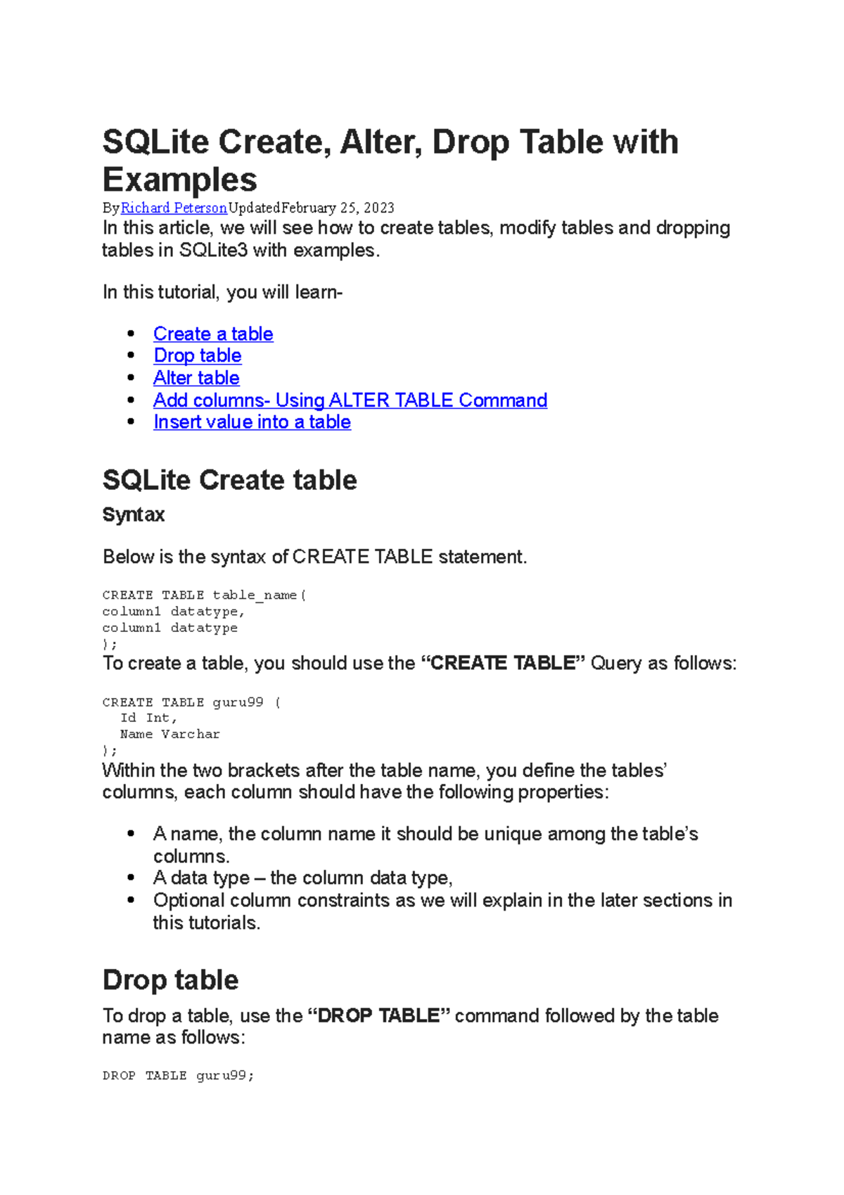 Create Alter Drop Table With Examples Sqlite Create Alter Drop Table With Examples