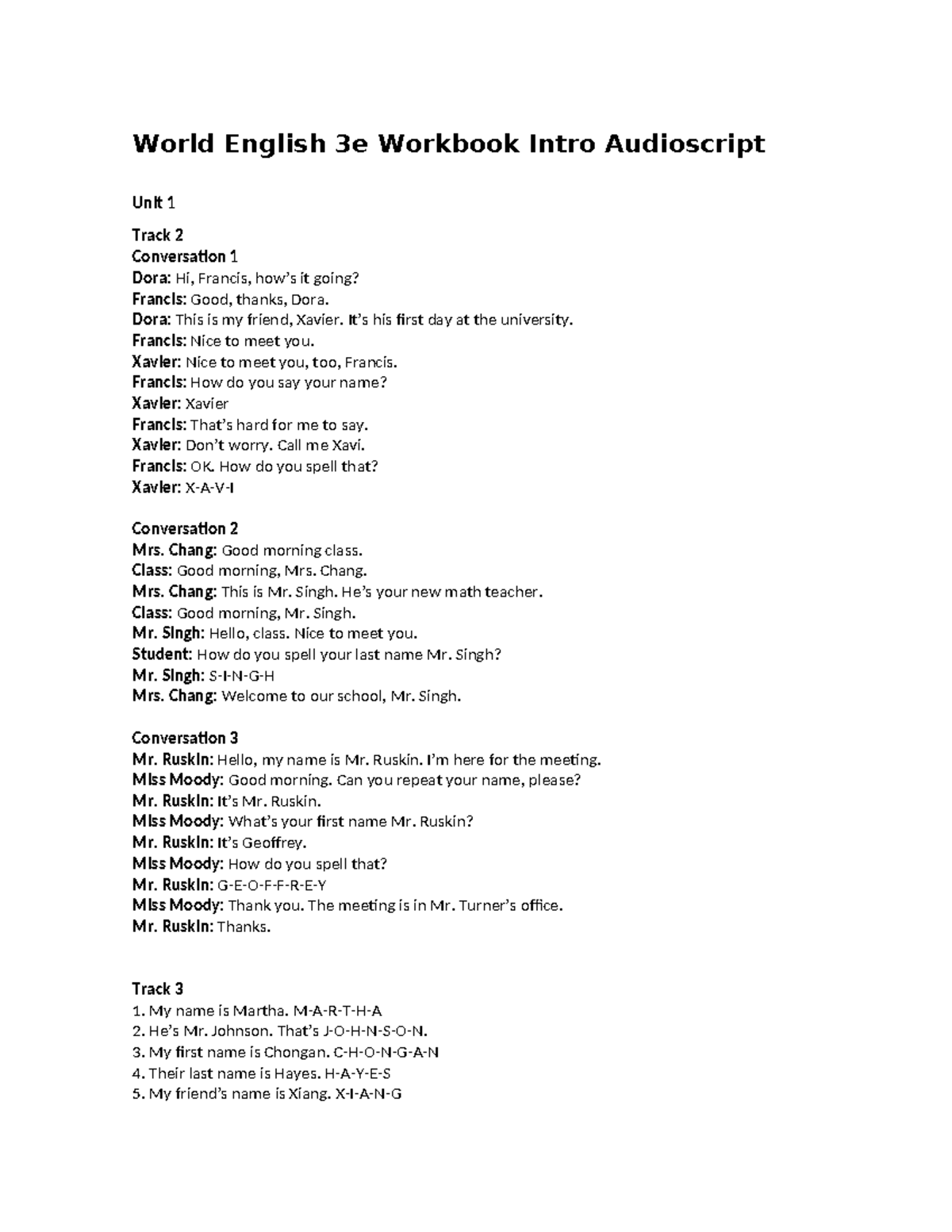 World english 3e level intro workbook audio scripts - World English 3e ...