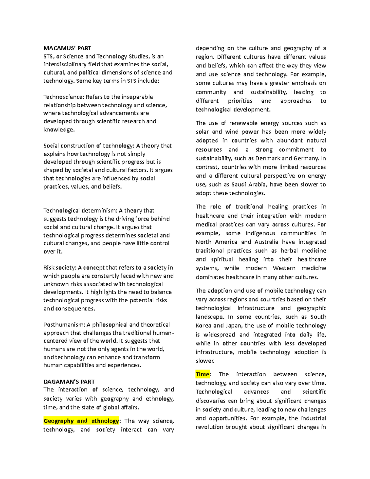 Group 4 STS script - sharing some information - MACAMUS’ PART STS, or ...