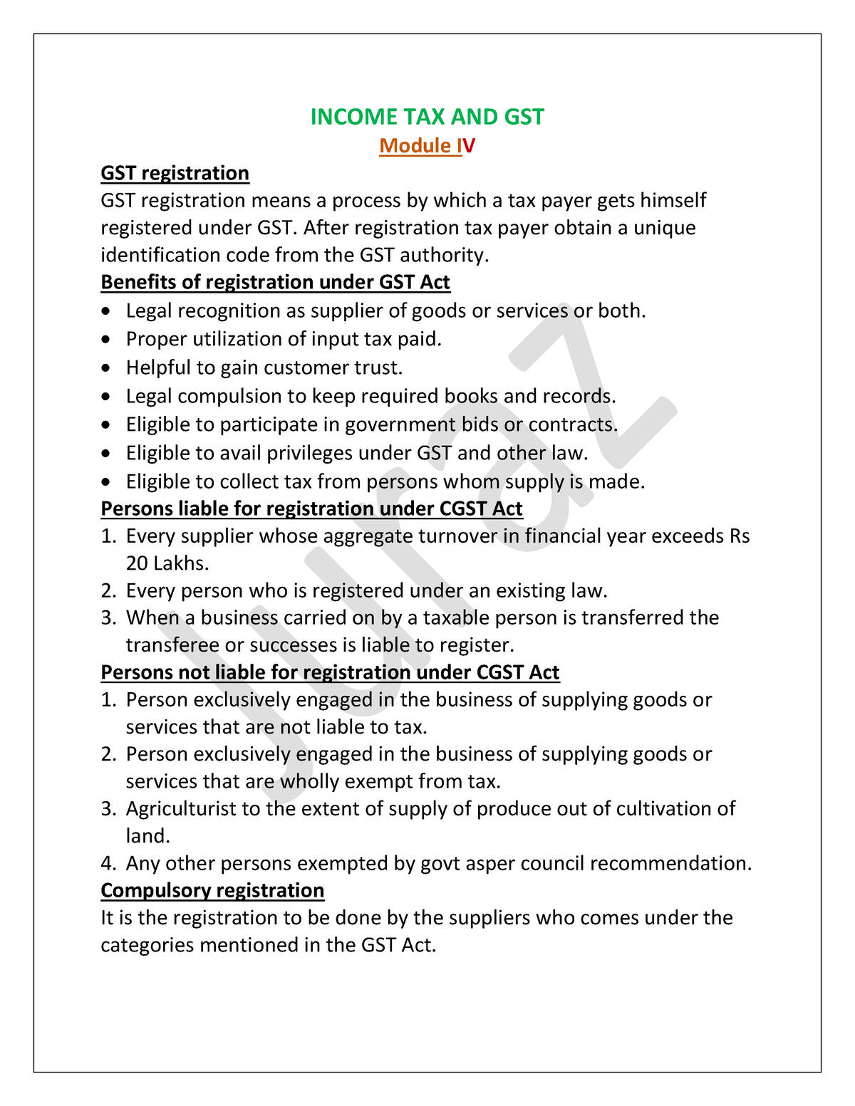 Module IV- Income Tax And Gst - INCOME TAX AND GST Module IV GST ...