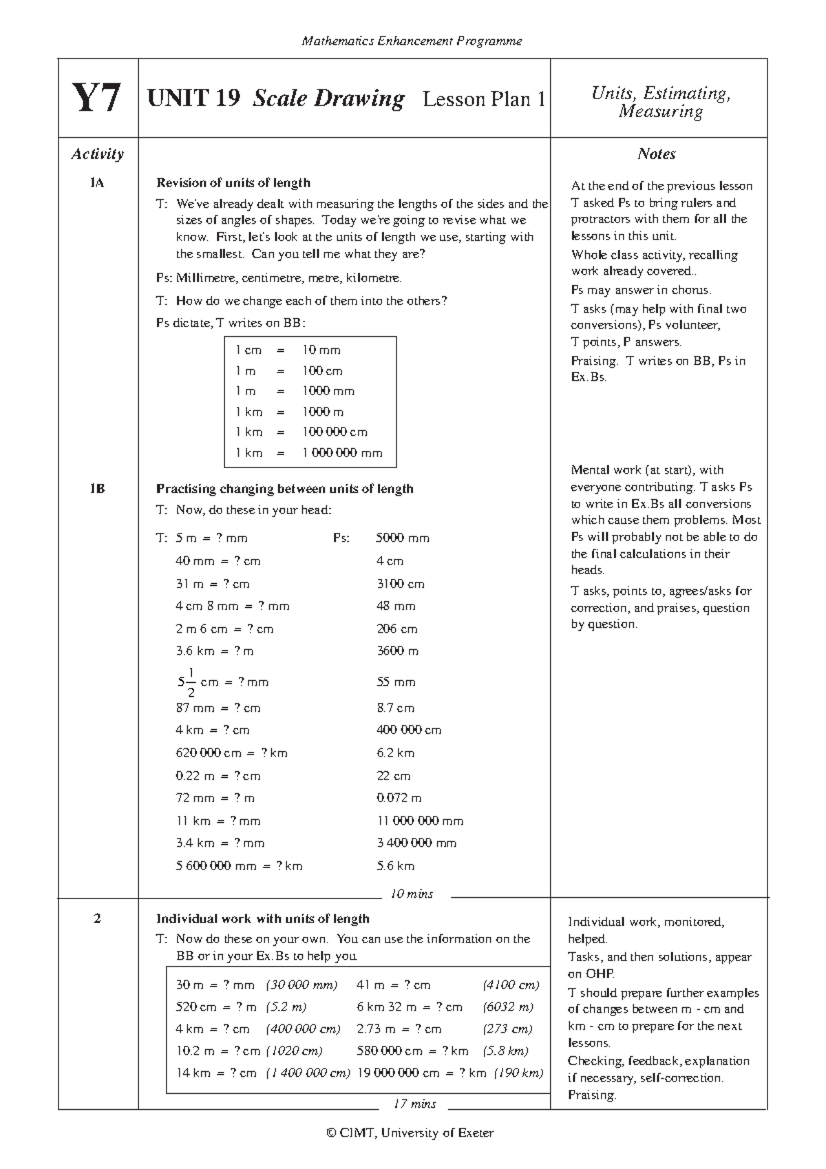 Unit 19 scale drawing lesson plan and notes Mathematics Enhancement Programme Y7 UNIT 19 Scale