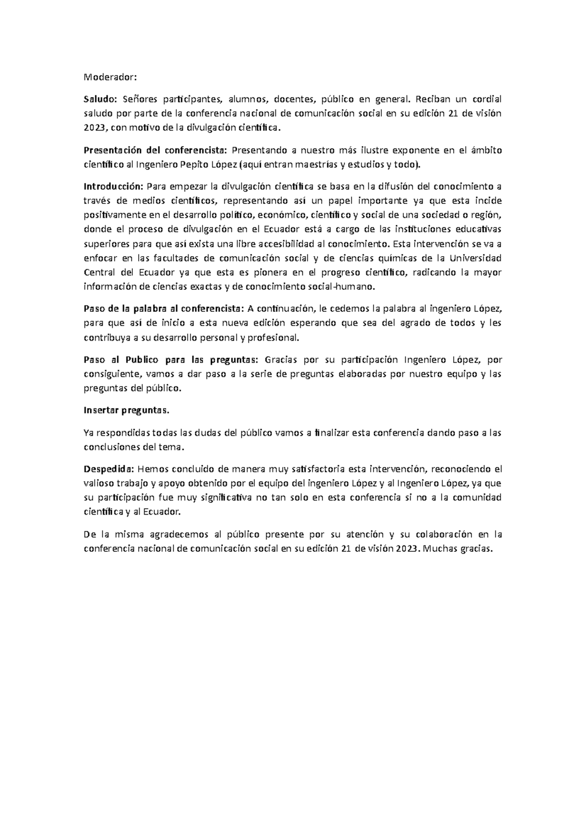 Moderador - Parctica de divulgación científica - Moderador: Saludo ...