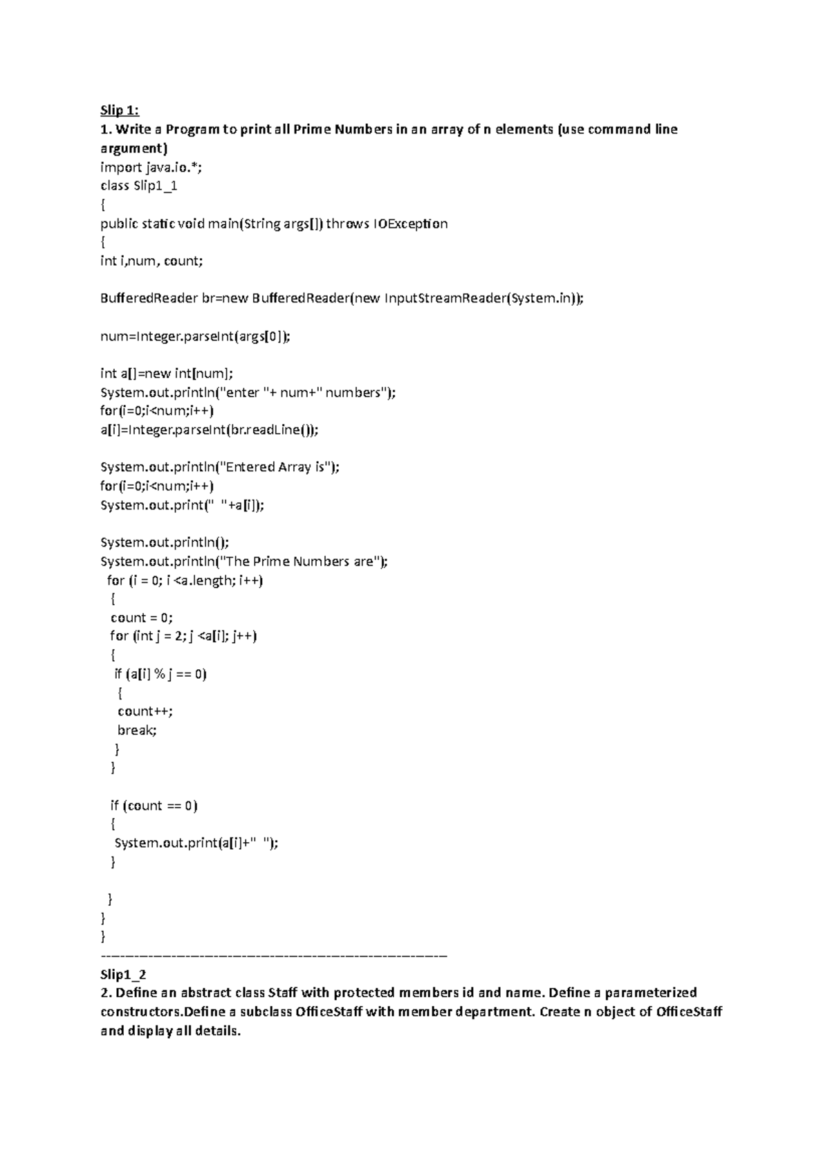 Final slips - Slip 1: Write a Program to print all Prime Numbers in an ...