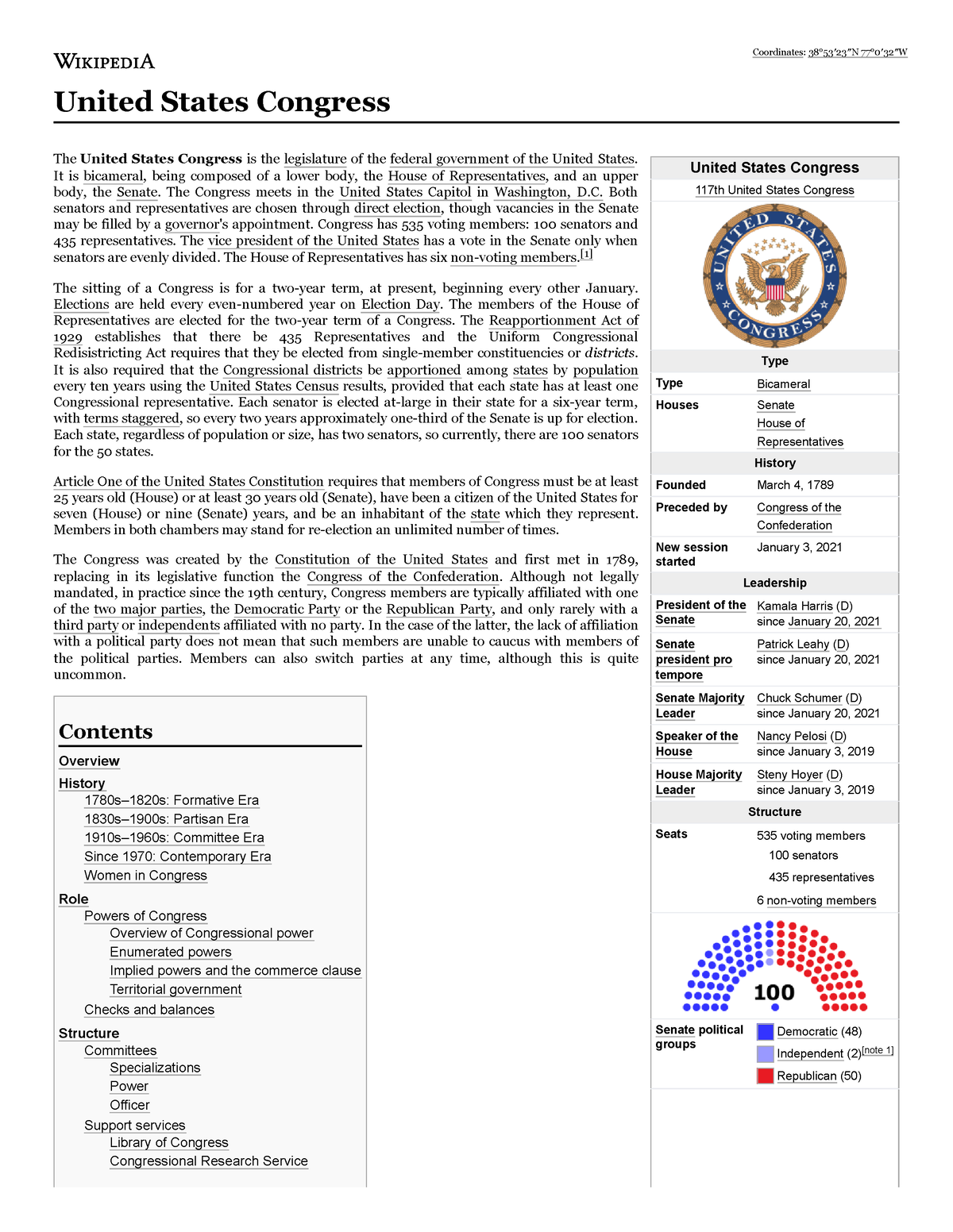 United States Congress - Wikipedia - United States Congress 117th ...