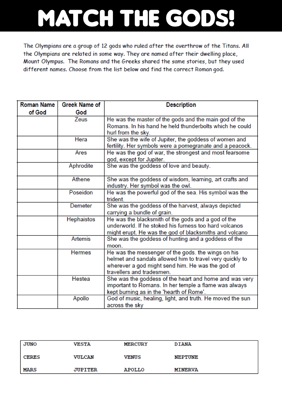 Match the Gods with answers - Match the gods! answers - Studocu