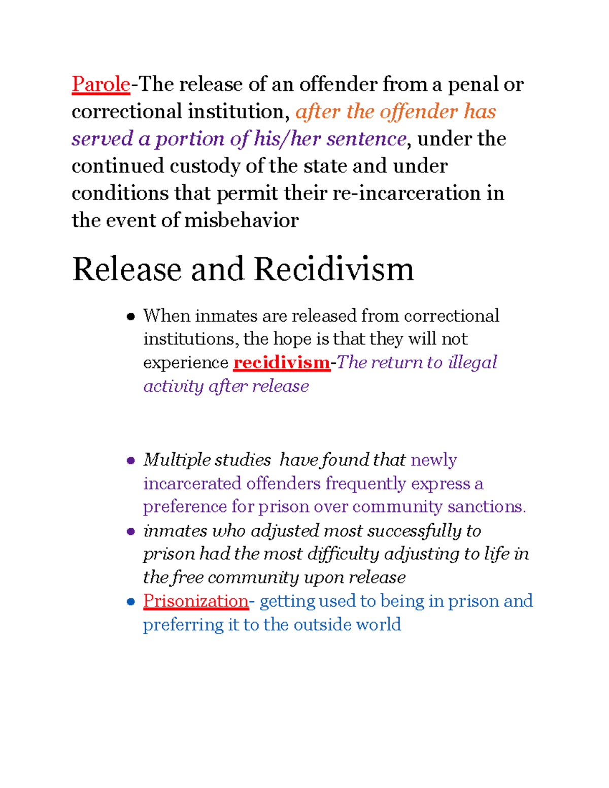 CRMJ Chapter 15 - Intro to Criminal Justice - Parole-The release of an ...