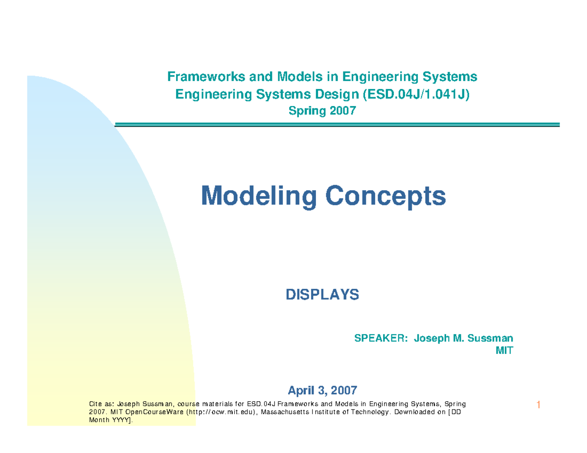 Lecture Notes, Lecture 15 - Frameworks And Models In Engineering ...