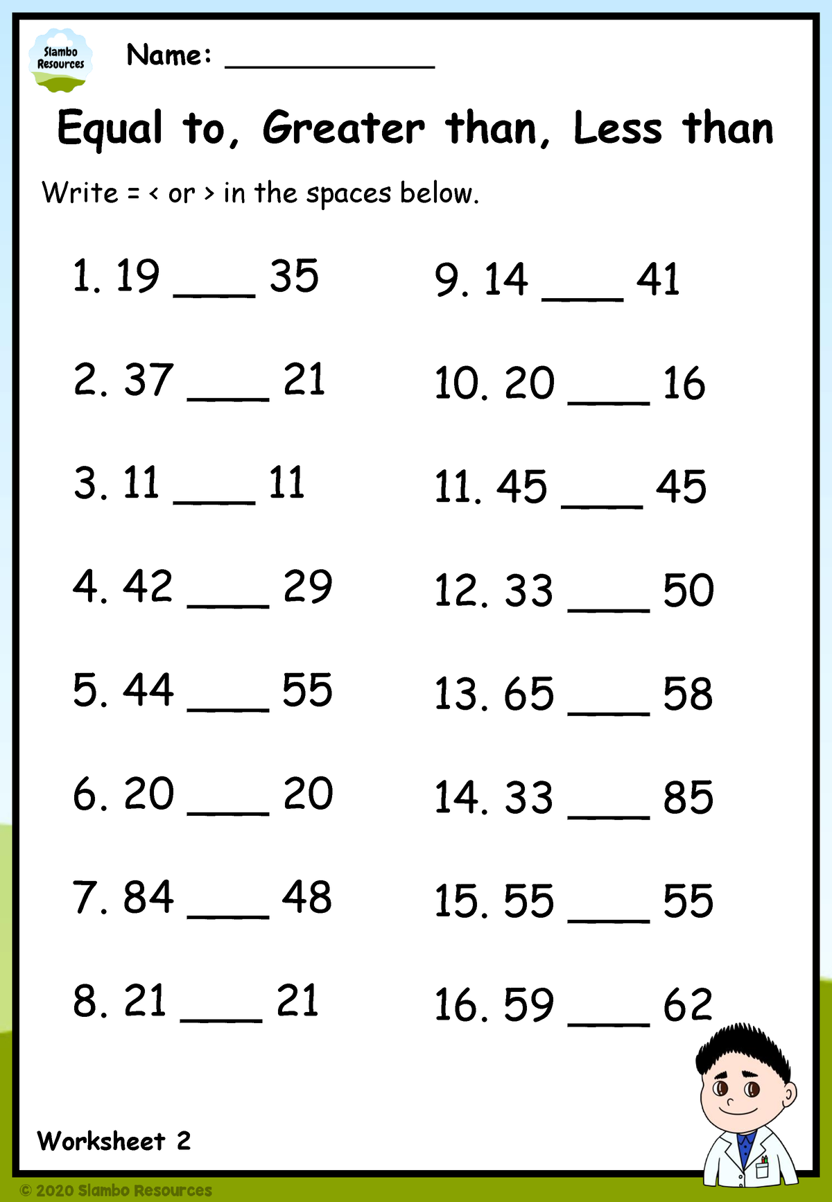 Grade 2 Equal to Greater than Less than Worksheet 2 - Equal to, Greater ...