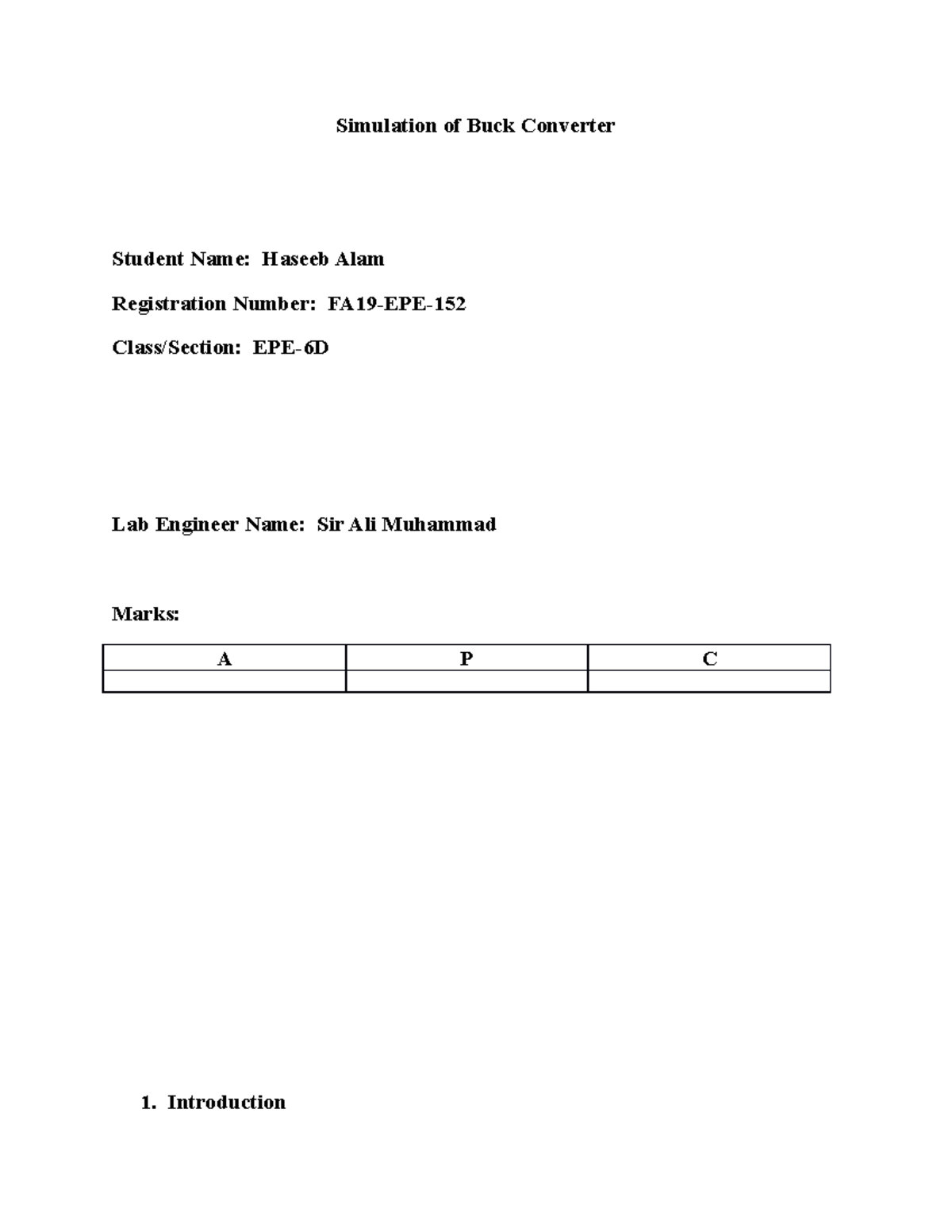 Haseeb lab 7 - i want fyp template for report - Simulation of Buck ...