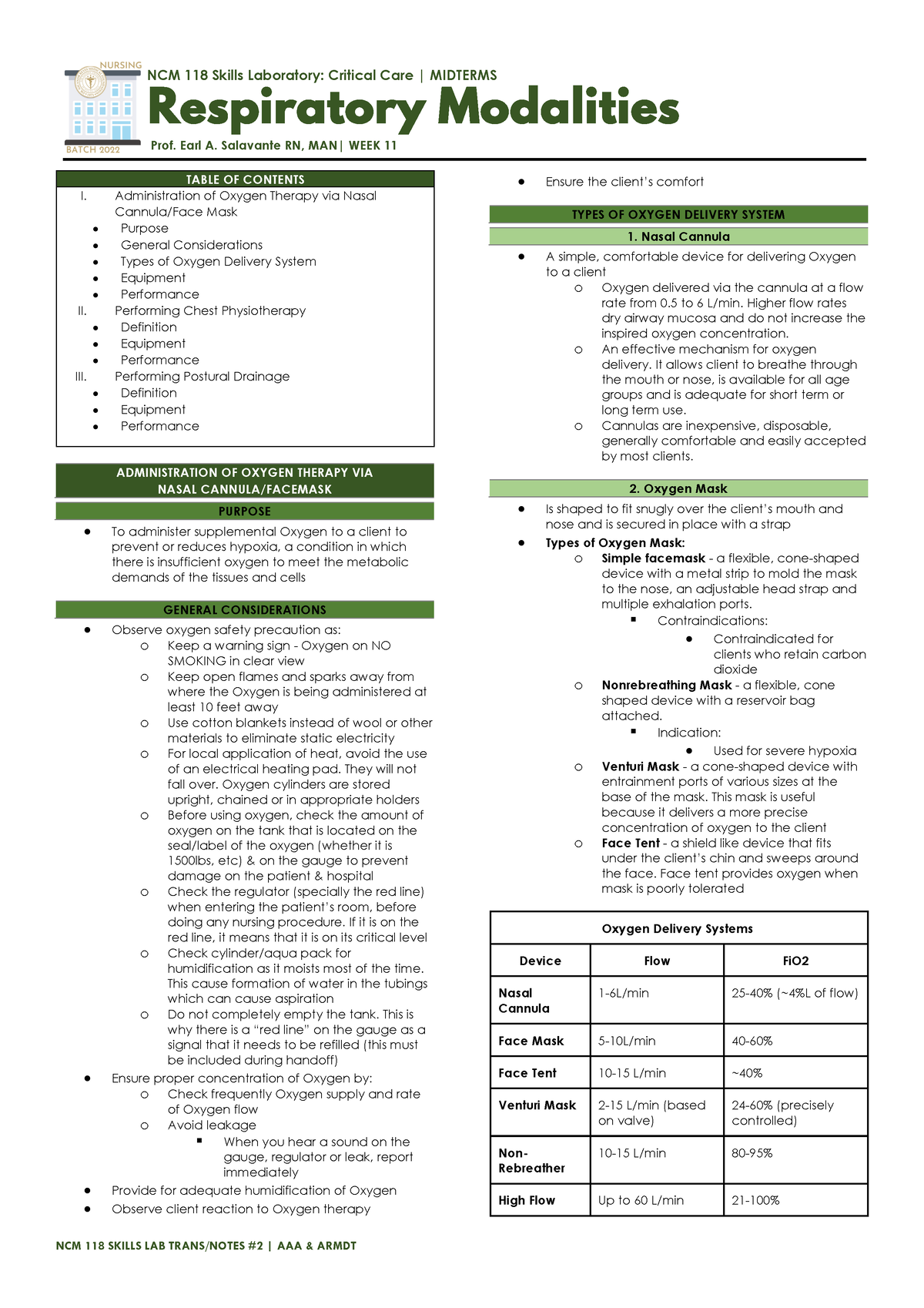 Respiratory Modalities - NCM 118 Skills Laboratory: Critical Care ...