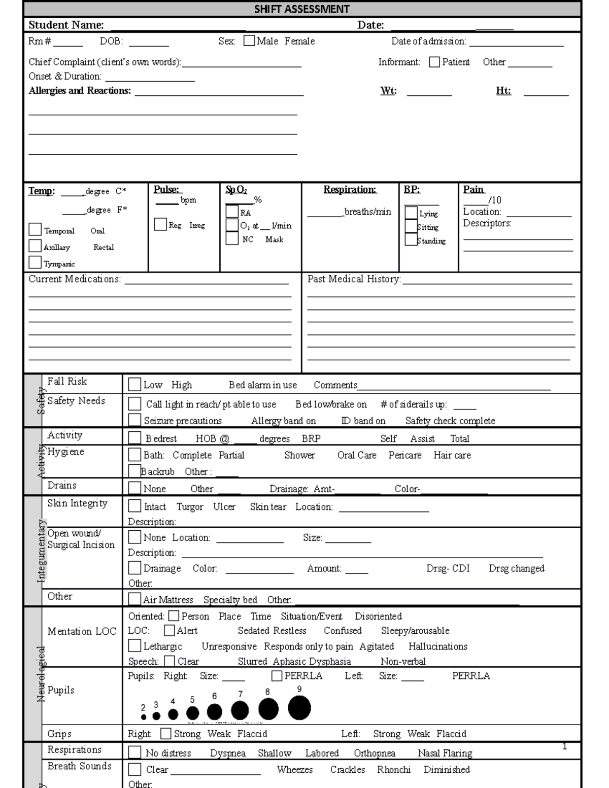 Shift Assessment Form-1 - 1 SHIFT ASSESSMENT Student Name ...