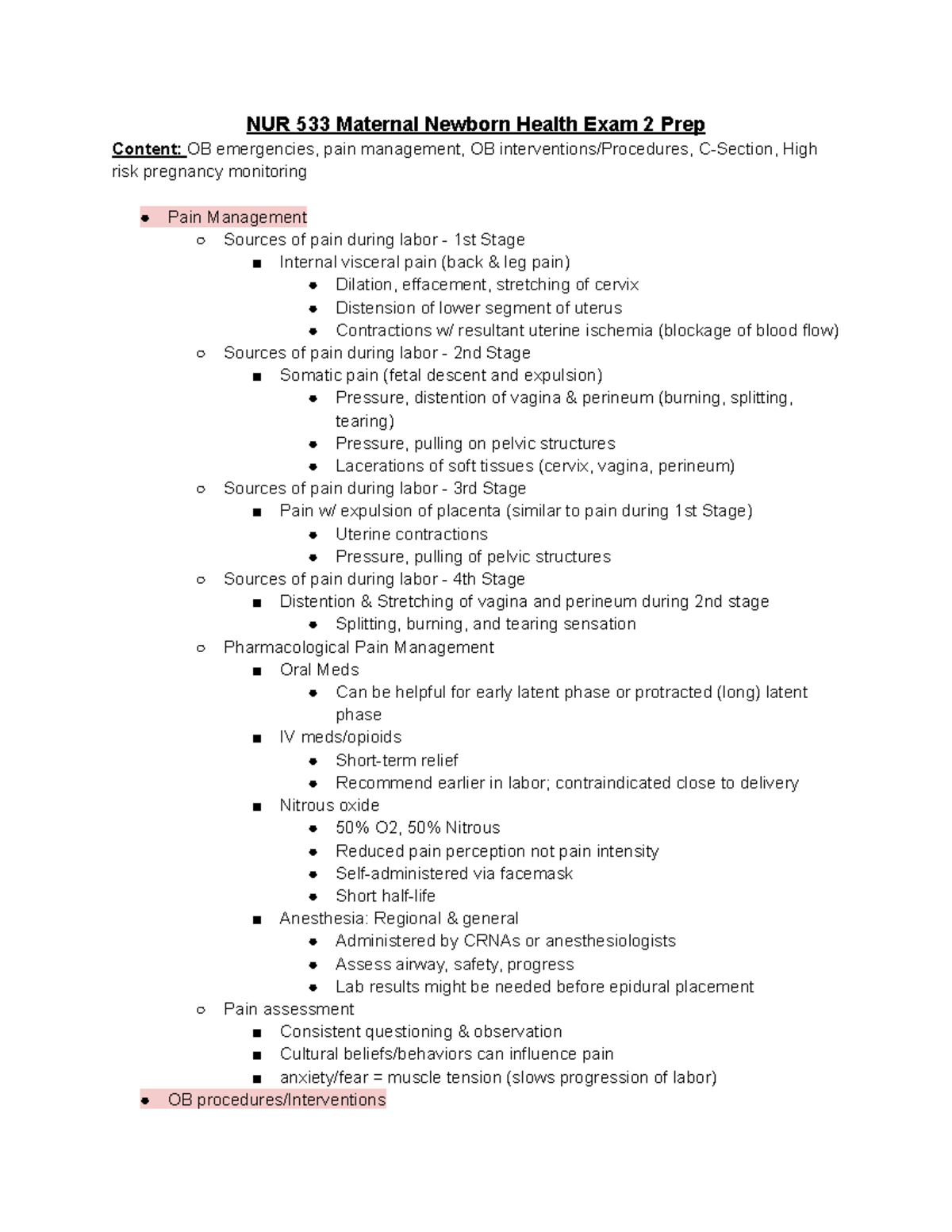 NUR 533 Exam 2 Prep - Study Guide - NUR 533 Maternal Newborn Health ...