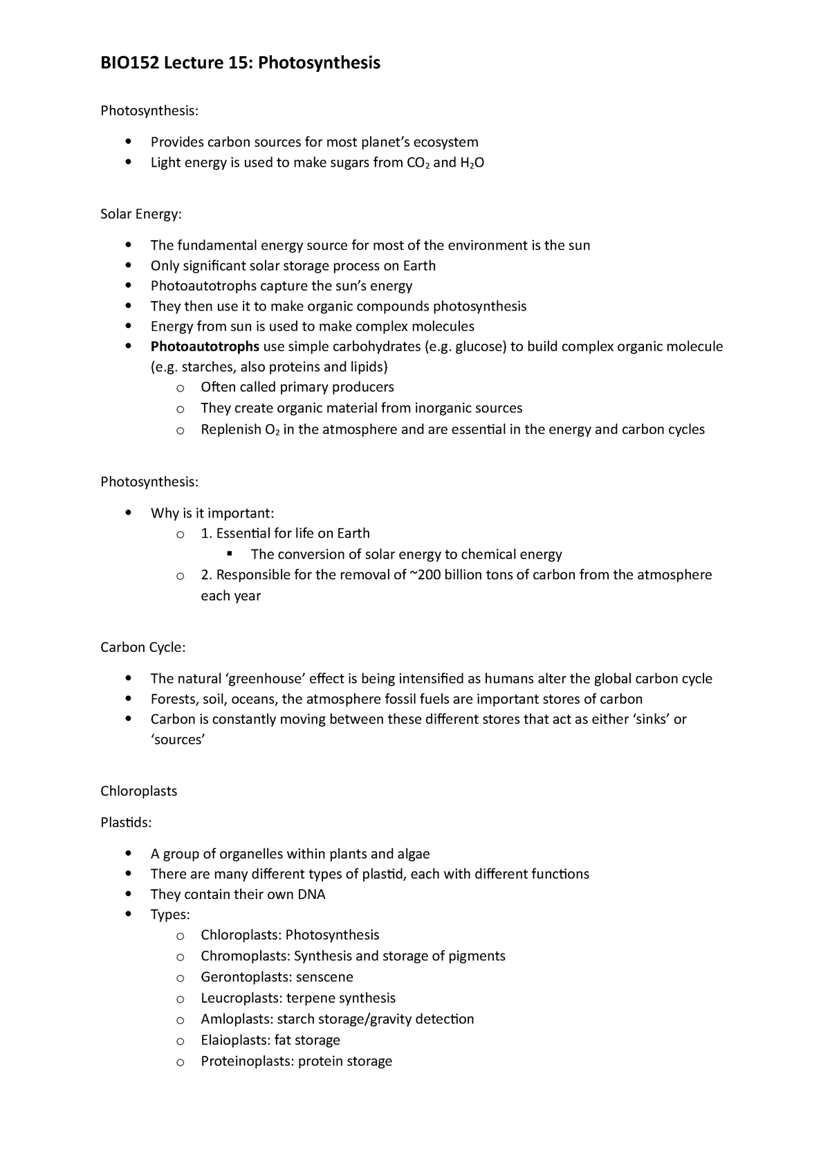 BIO152 Lecture 15 Photosynthesis - BIO152 Lecture 15: Photosynthesis ...