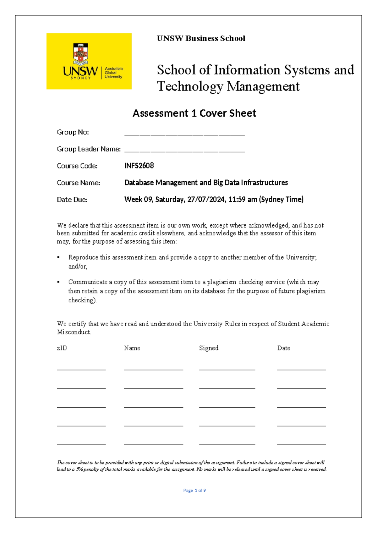 INFS2608 T2 2024 Template - UNSW Business School School of Information ...