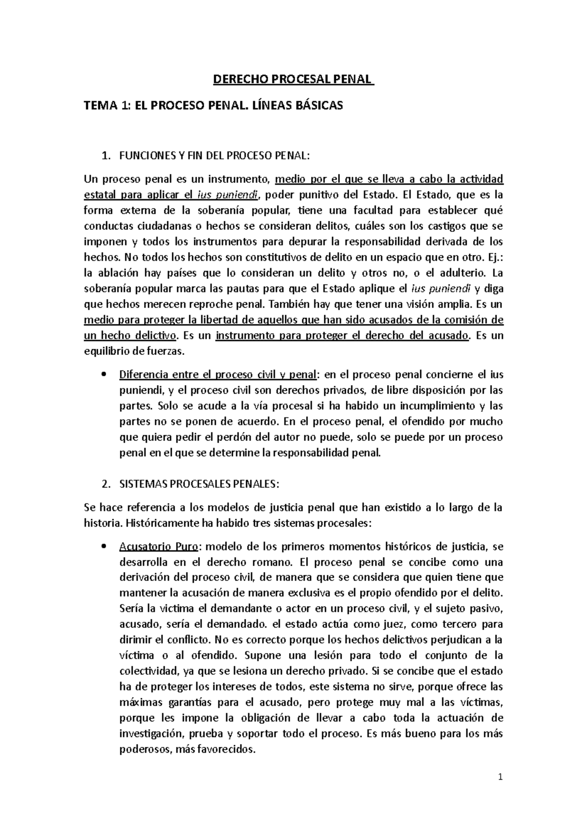 TEMA 1. Derecho Procesal Penal - DERECHO PROCESAL PENAL TEMA 1: EL ...