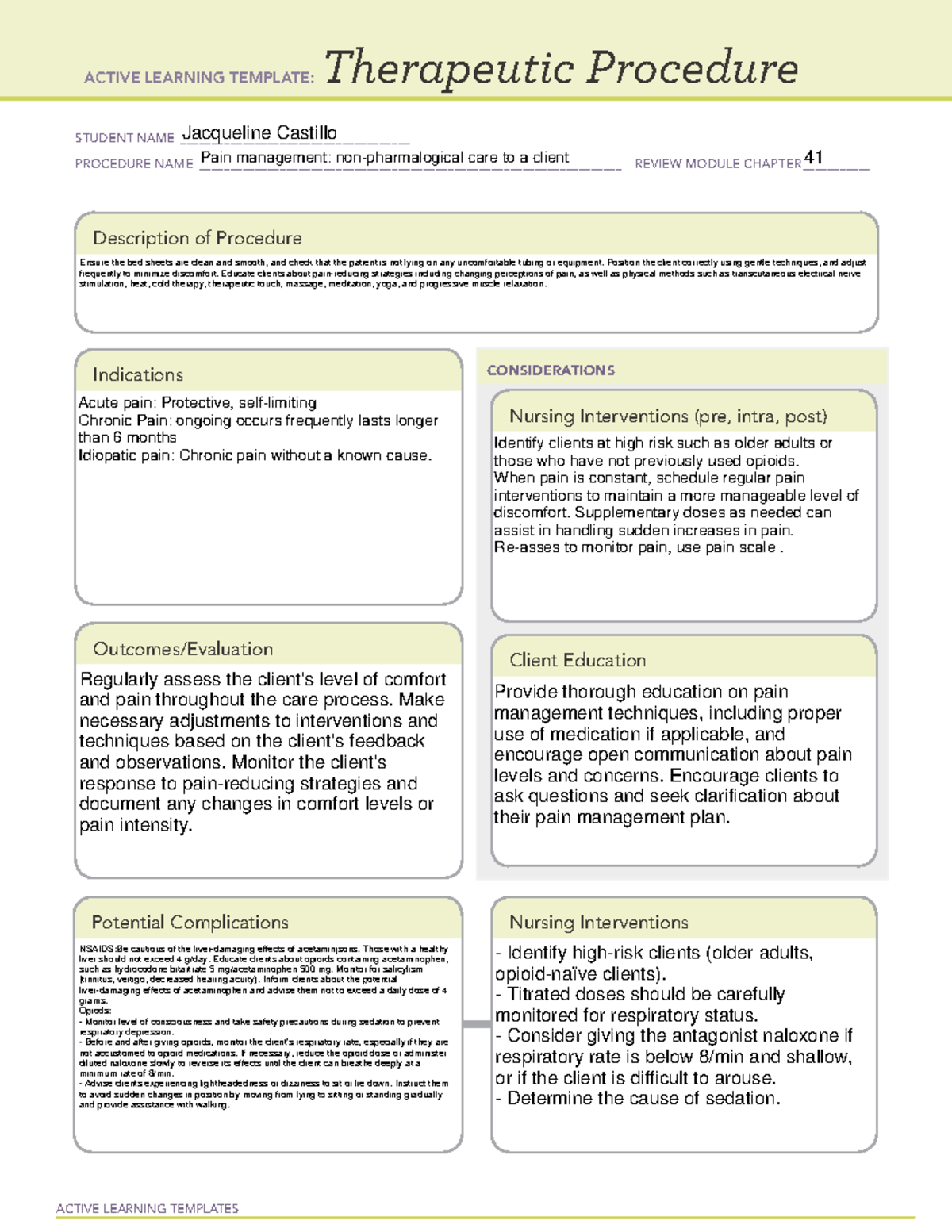 Pain managment 1 - ATI templates - NURS 210 - ACTIVE LEARNING TEMPLATES ...