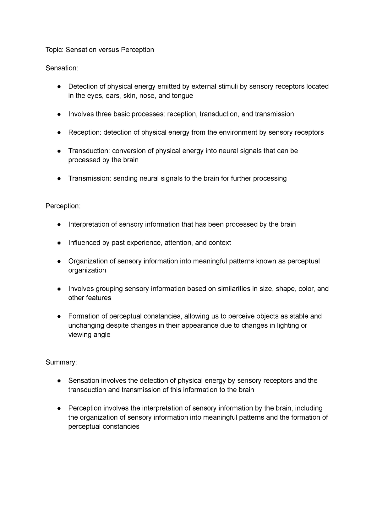 5.1, 5.2 Sensation versus Perception, wave and wavelengths - Topic ...