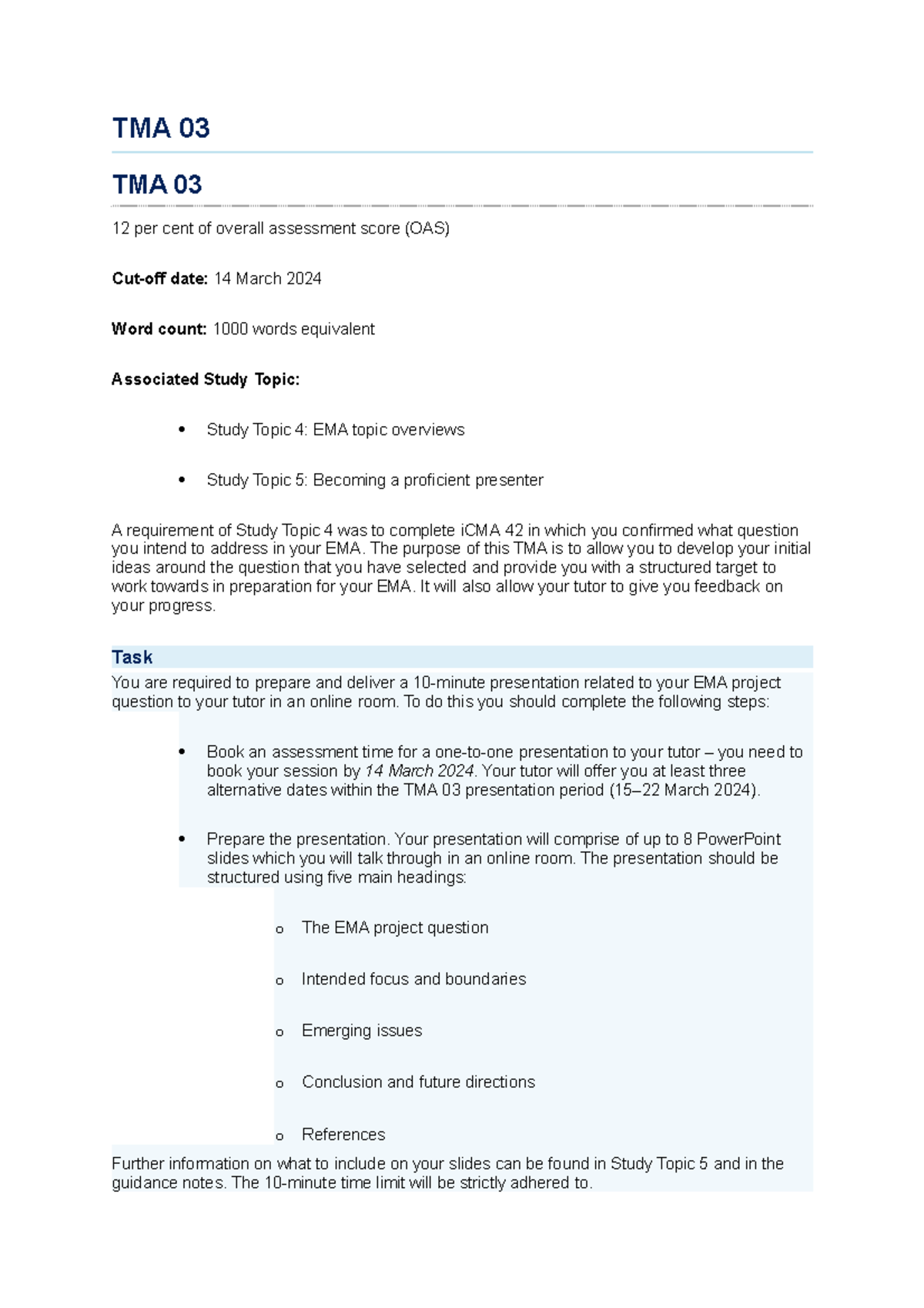 Question Paper E314 TMA 03 - TMA 03 TMA 03 12 Per Cent Of Overall ...