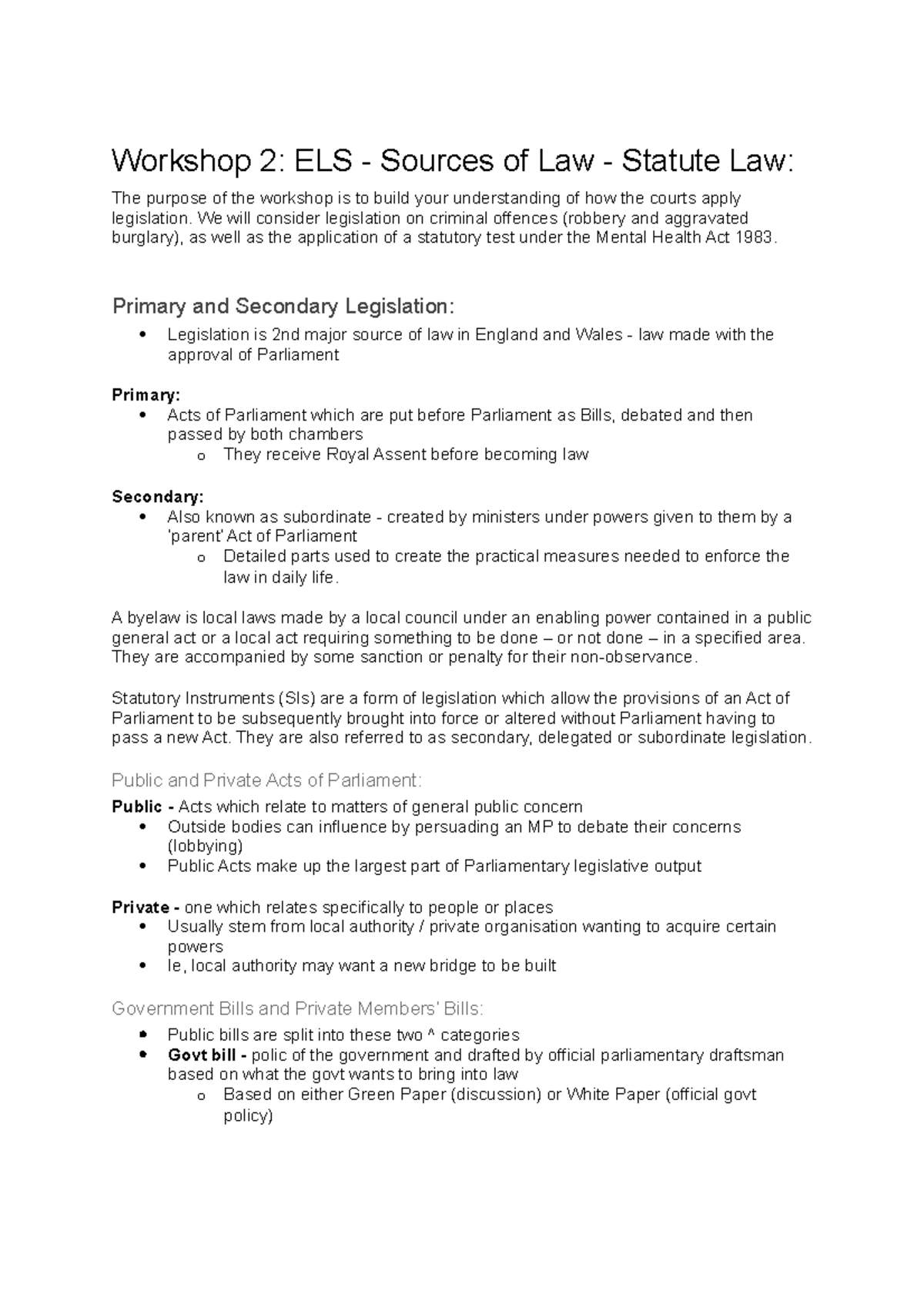 Public Law 2 Notes 2 ELS Sources of Law
