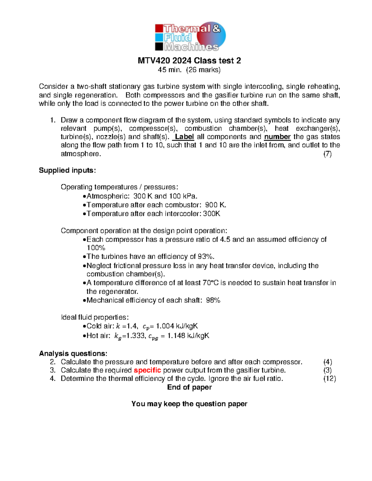 MTV 420 2024 CT2 - MTV420 202 4 Class test 2 45 min. ( 26 marks ...