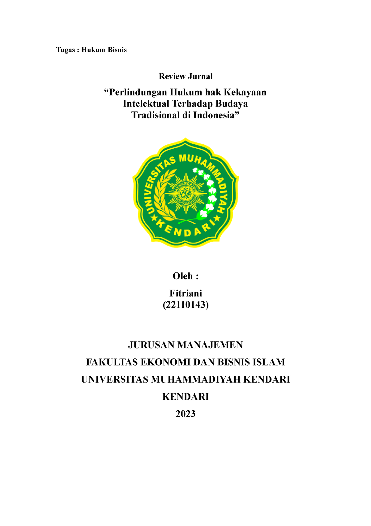 Review Jurnal-Fitriani-hukum Bisnis - Tugas : Hukum Bisnis Review ...