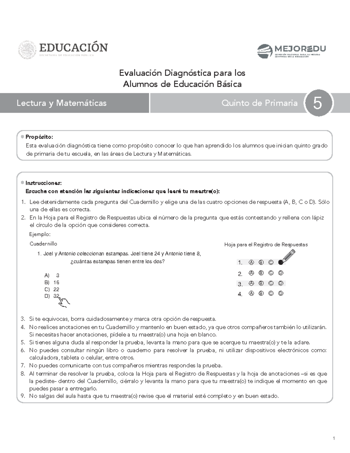 Prueba 5to grado de Primaria para resúmenes Lee detenidamente cada