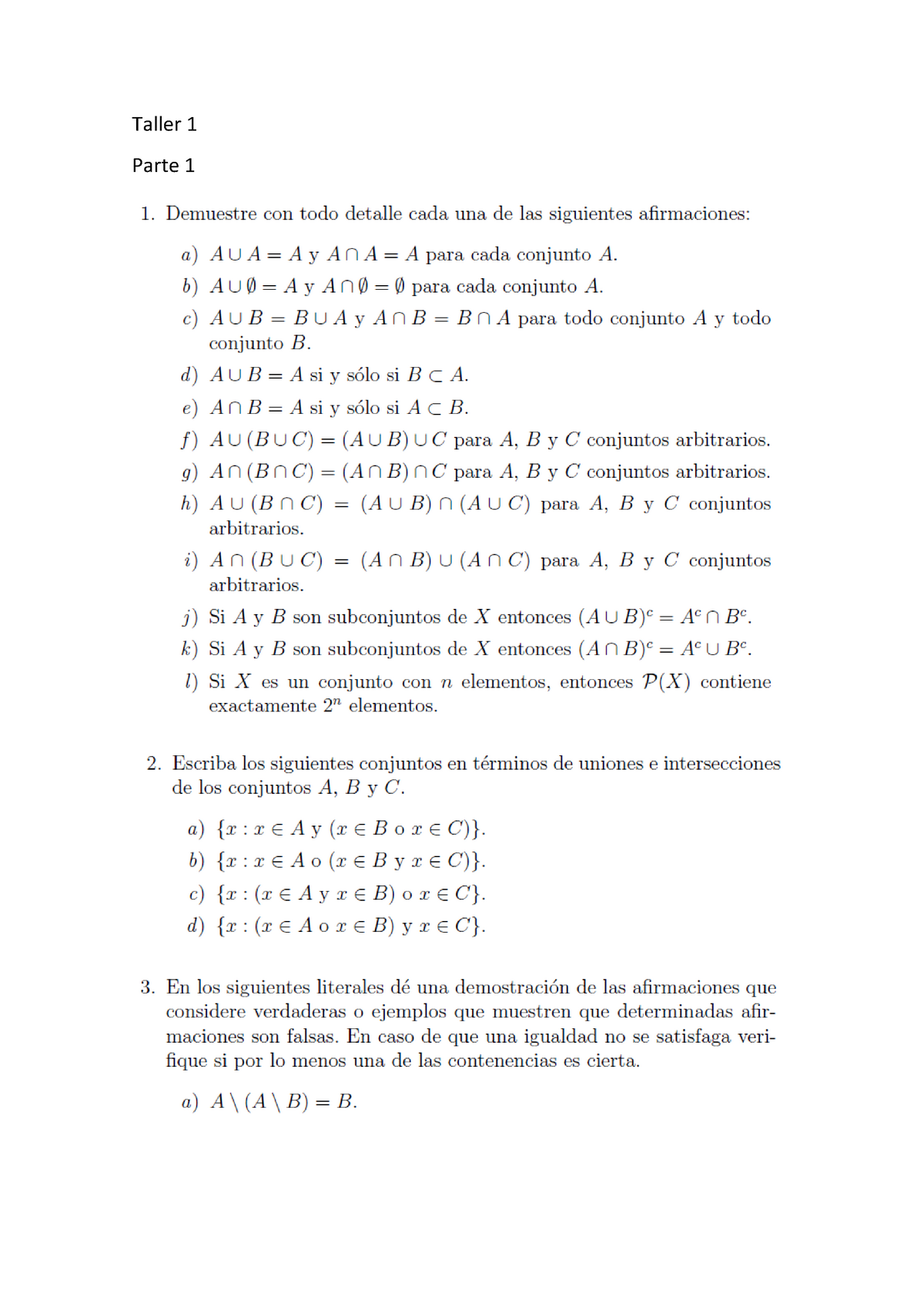 Taller 1 Parte 1 - Ejercicios De Topologias - Topología General I ...