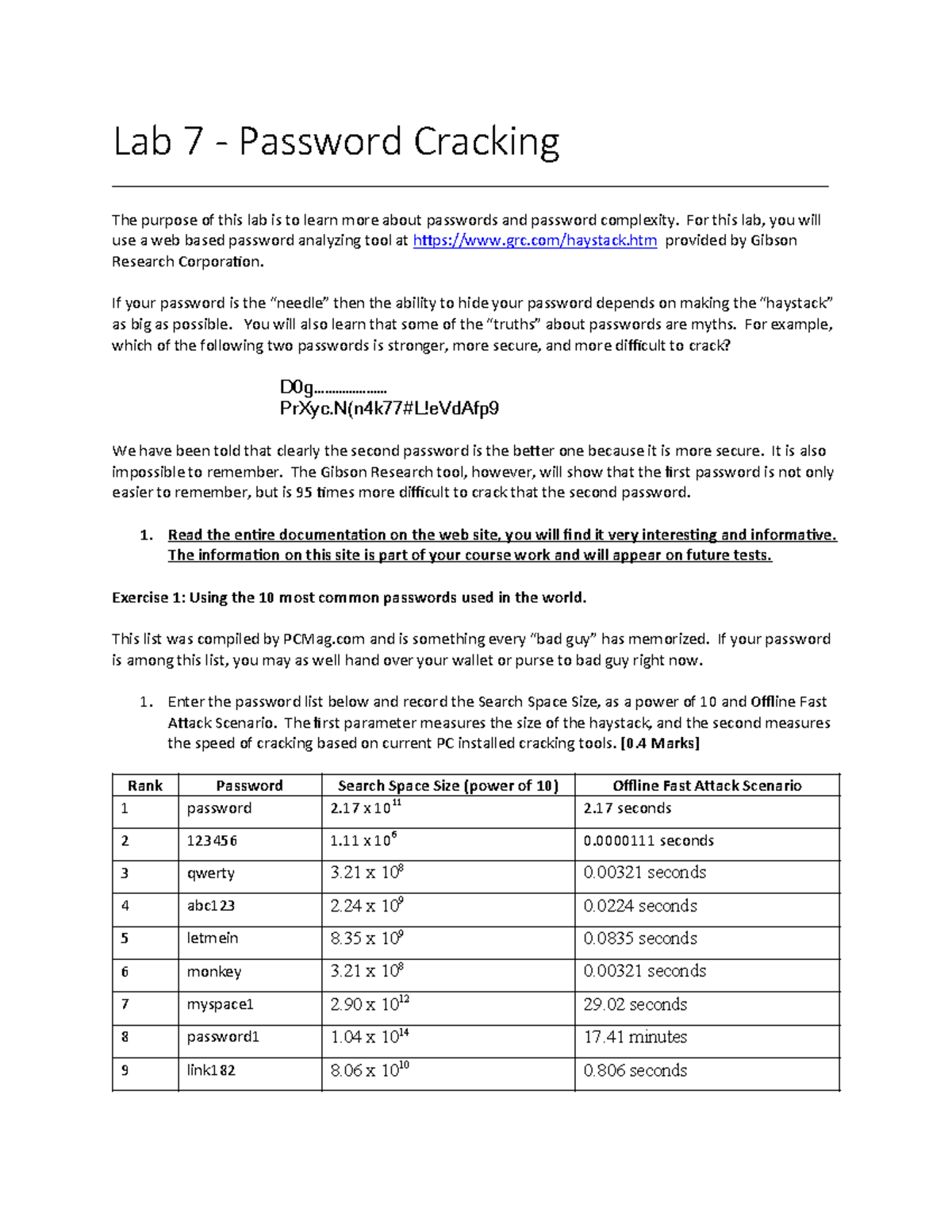 Lab+7 Password - Lab 7 - Lab 7 - Password Cracking - Studocu