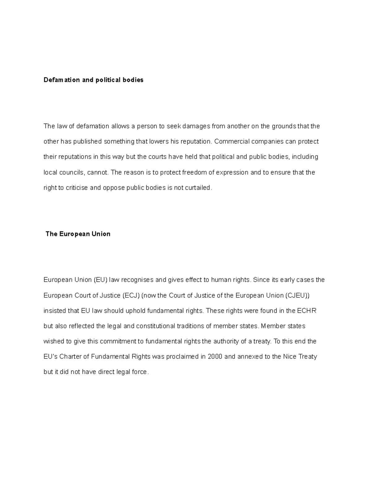 Defamation and political bodies-The European Union - Defamation and ...