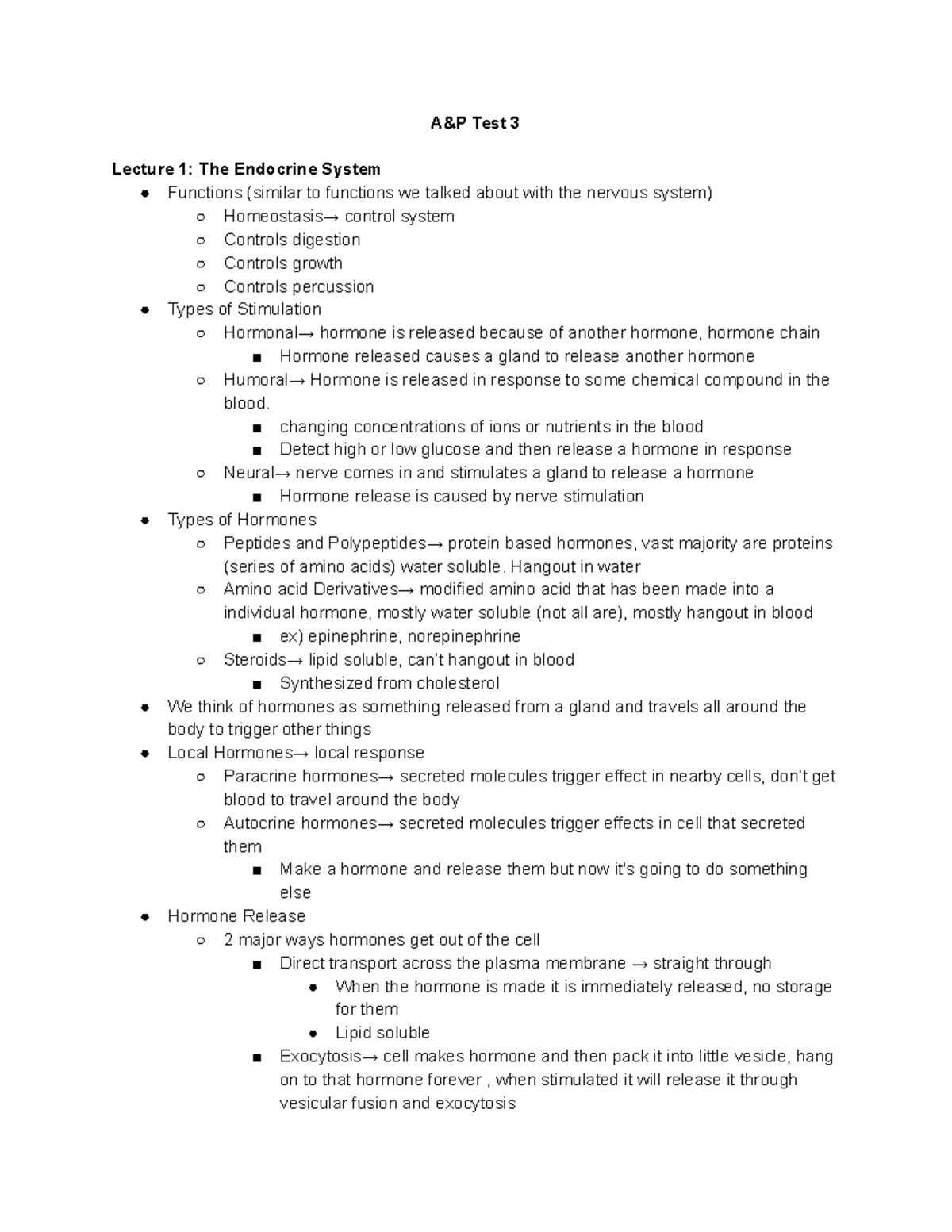 A&P Test 3 - Lecture notes Exam #3 notes - A&P Test 3 Lecture 1: The ...