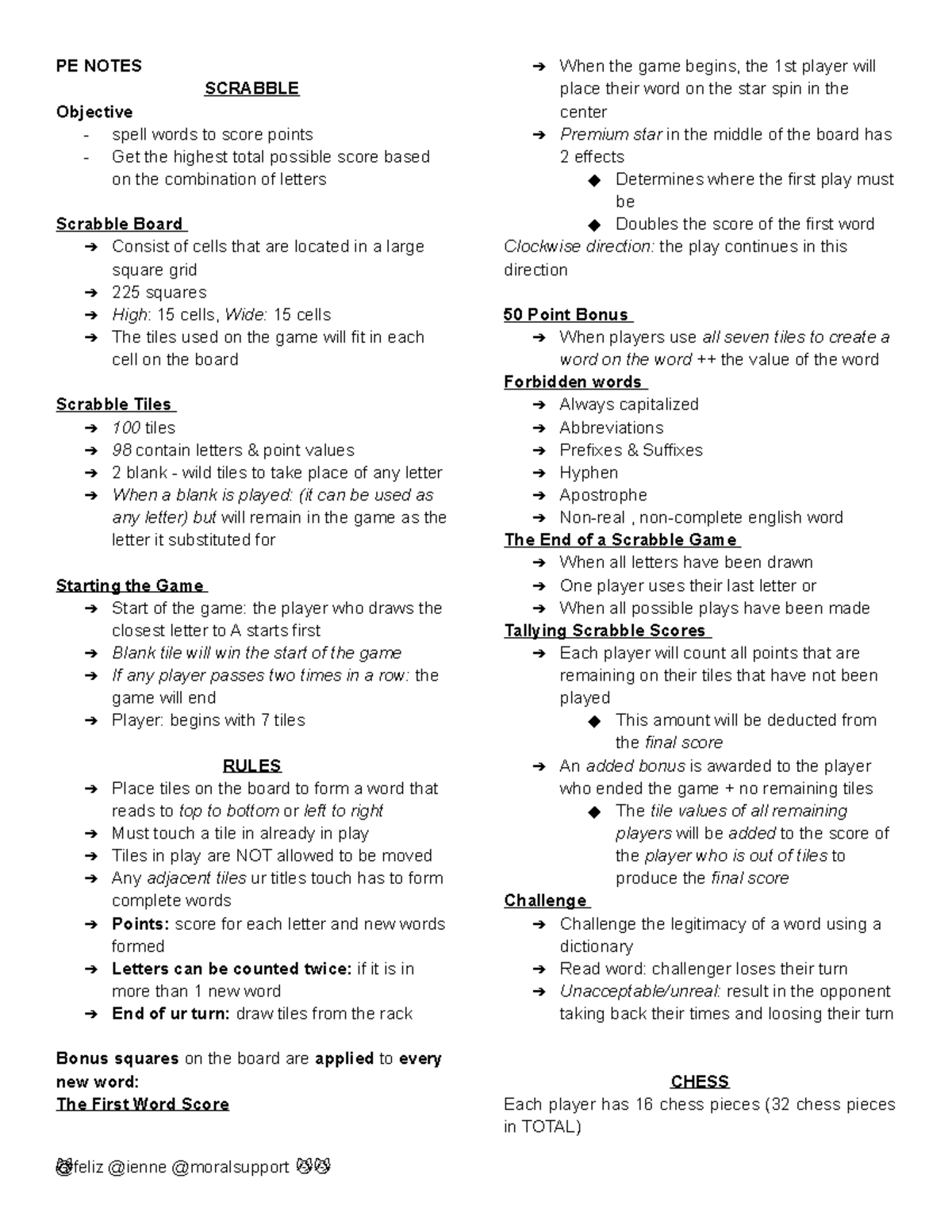 PE Notes - please do not mind - PE NOTES SCRABBLE Objective - spell ...