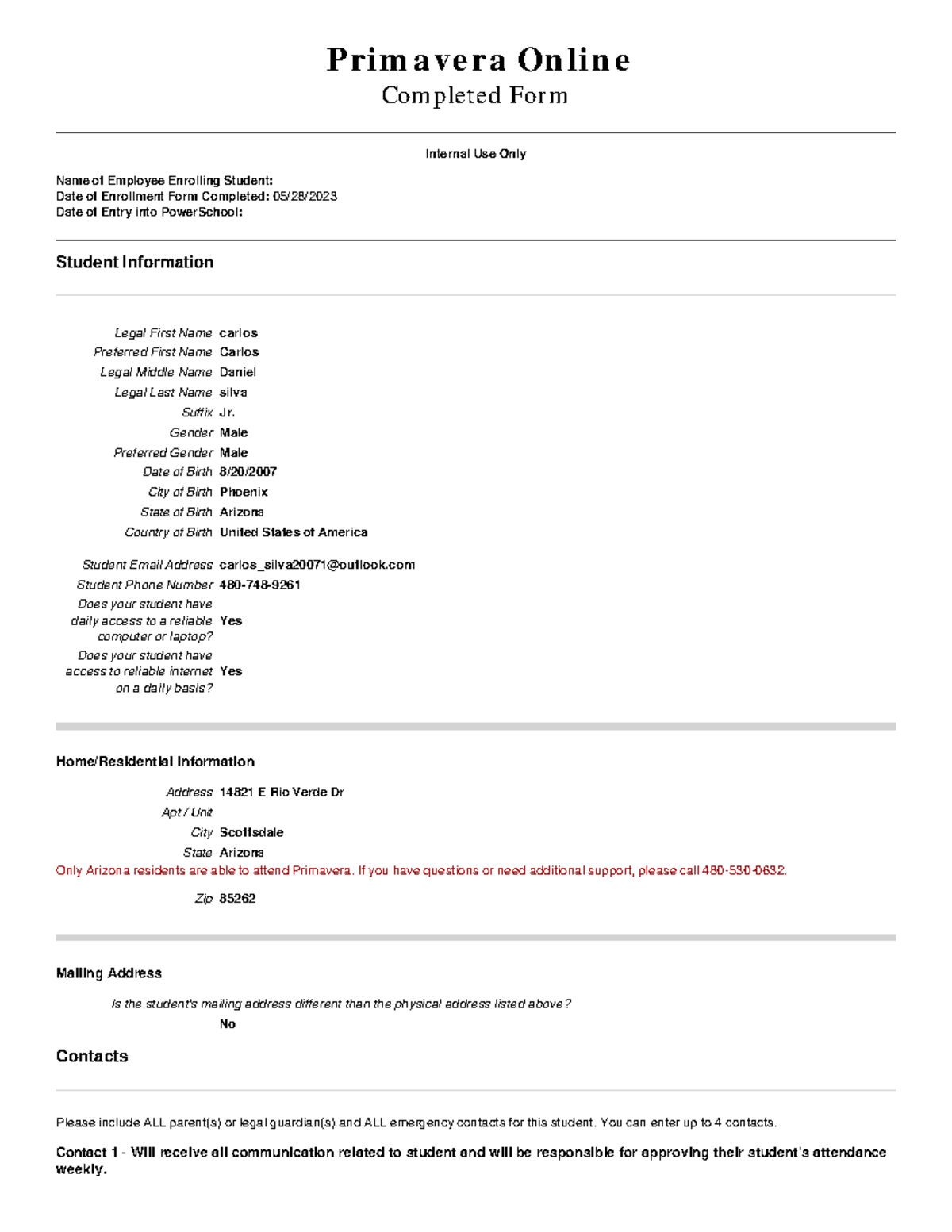 Submission - n/a - Primavera Online Completed Form Internal Use Only ...