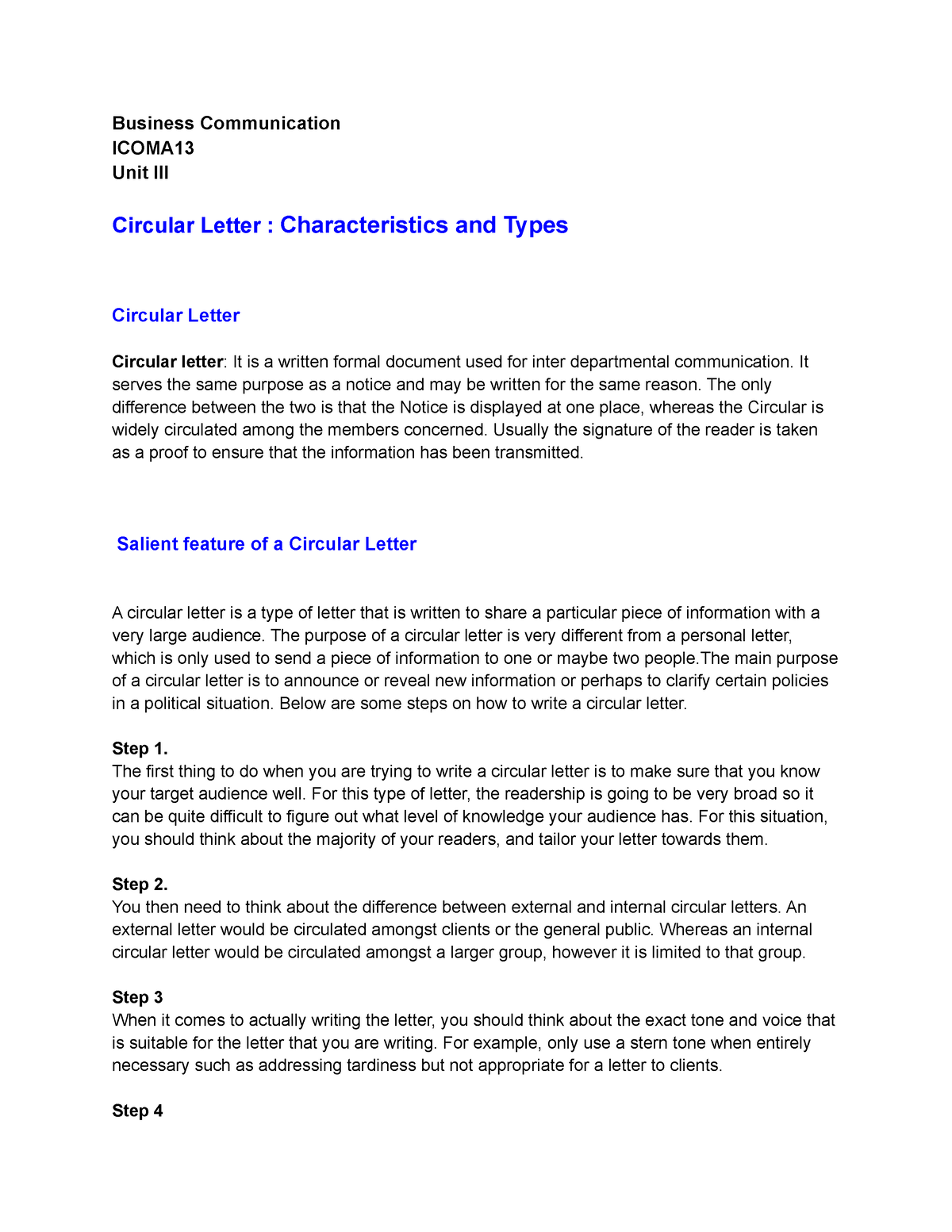 Circular Letter Characteristics And Types Business Communication 