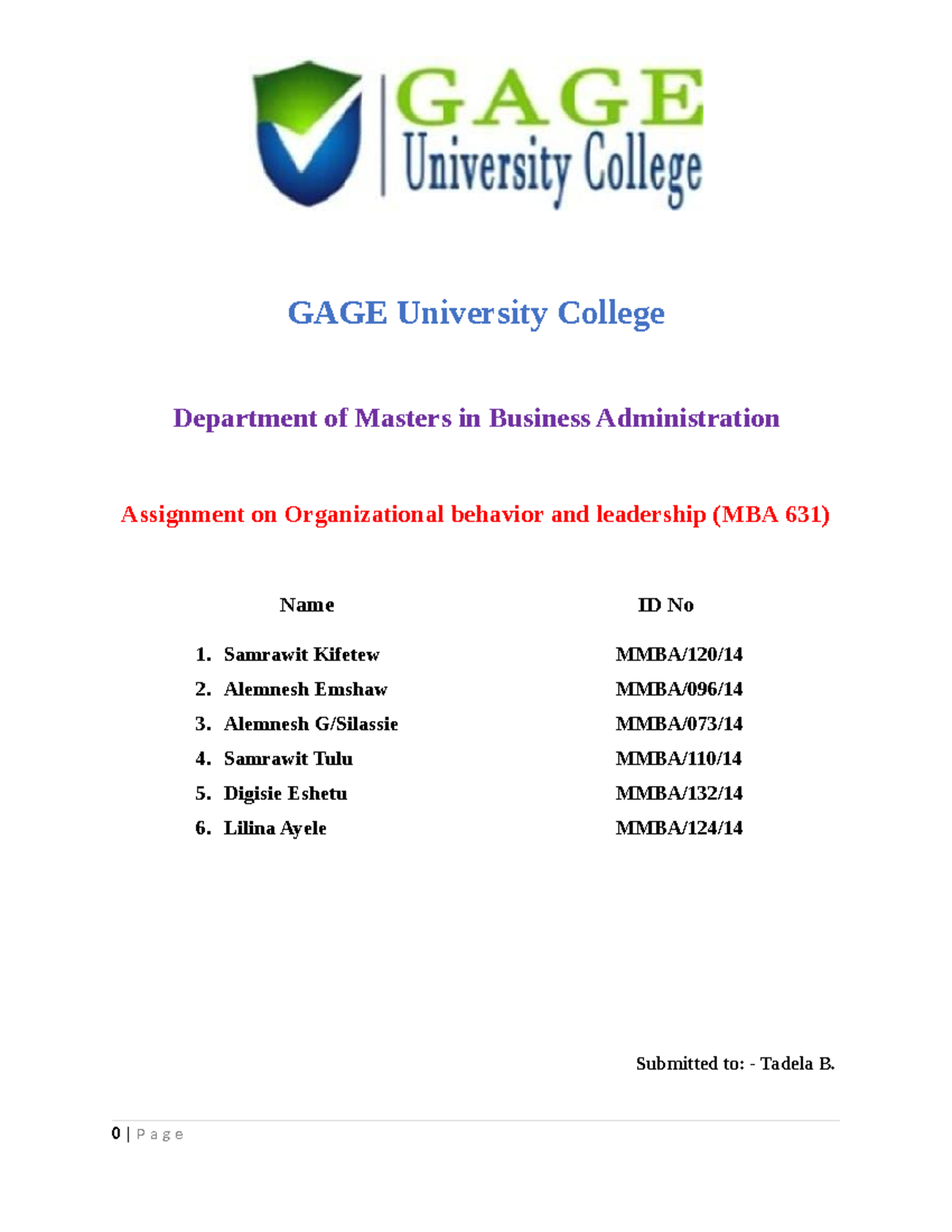 OB Chapter 2.odt MBA GAGE University College Department of Masters