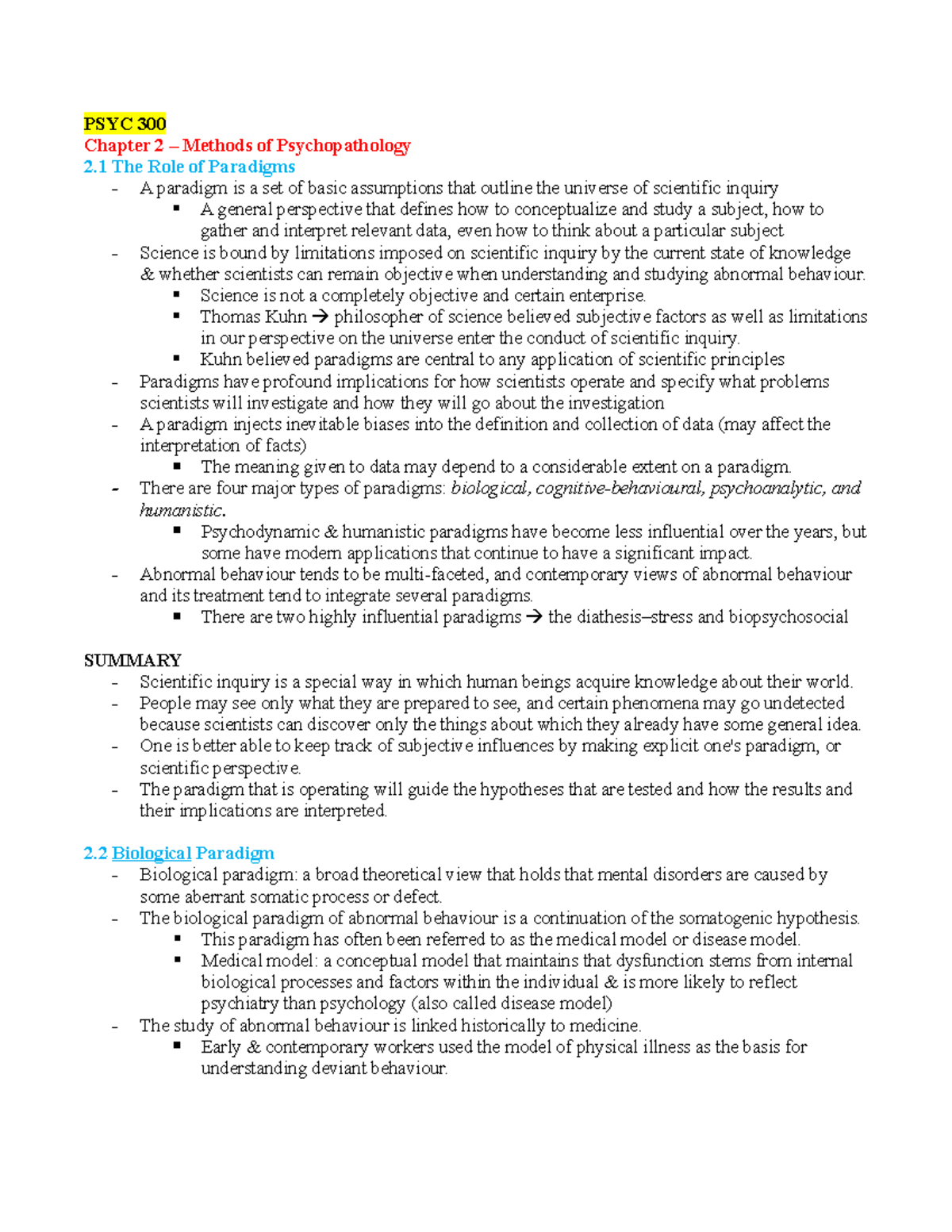 Chapter 2 - Models Of Psychopathology - PSYC 300 Chapter 2 – Methods Of ...