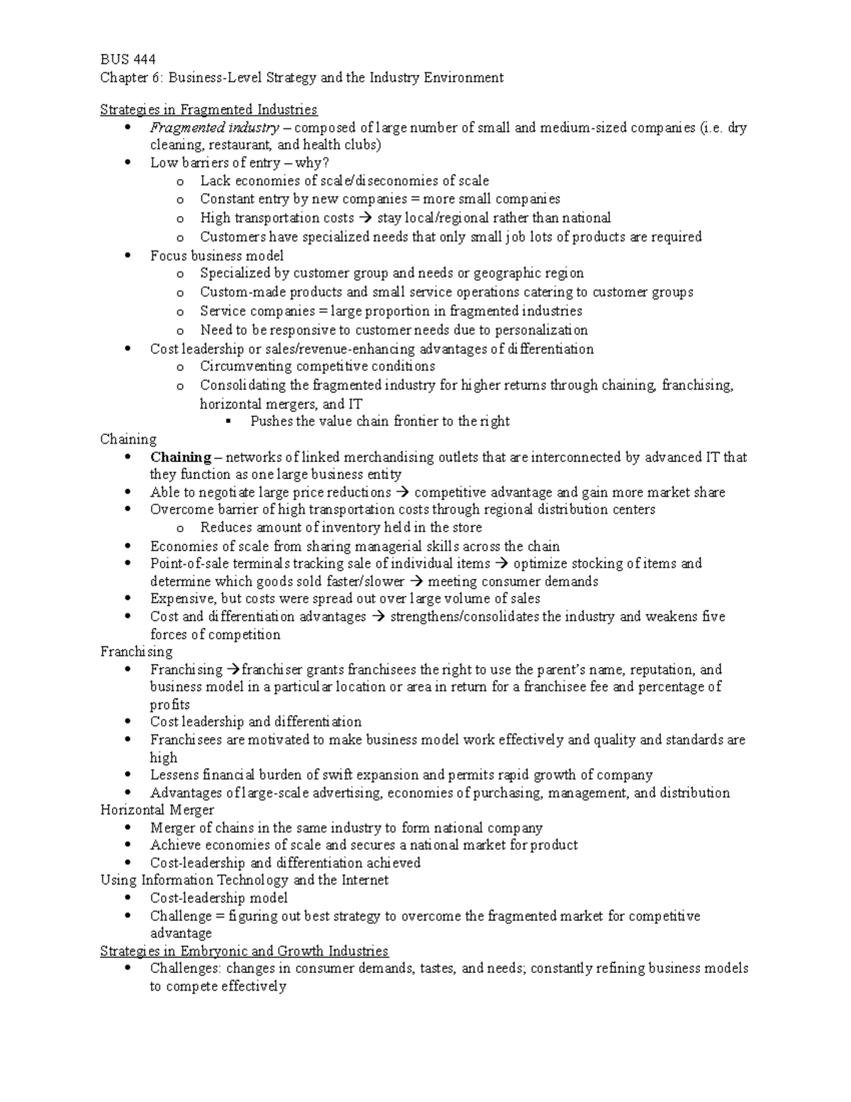 Chapter 6 - BUS Chapter 6: Strategy and the Industry Environment ...