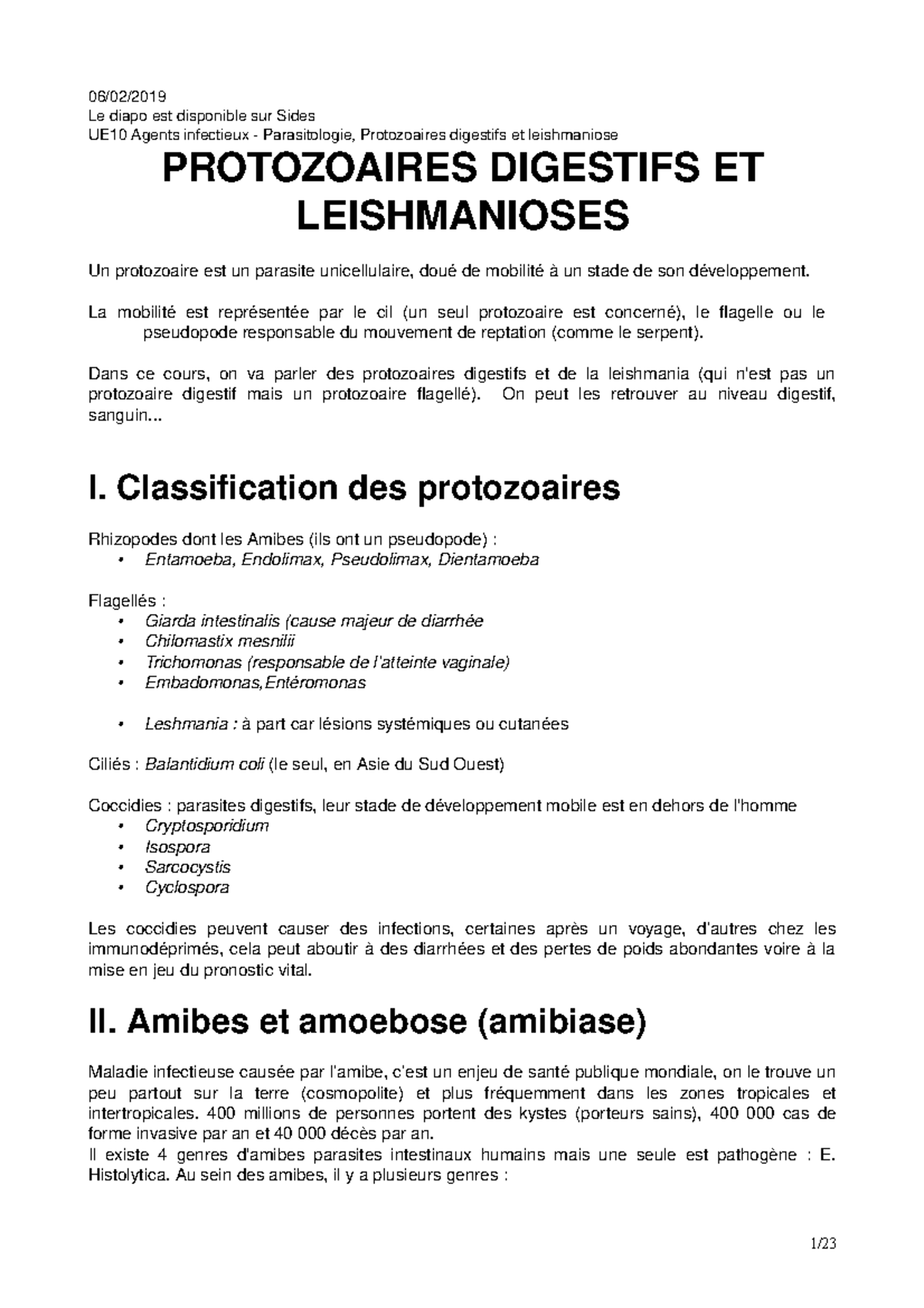 M3 Infect Protozoaires Digestifs Et Leishmanioses Studocu