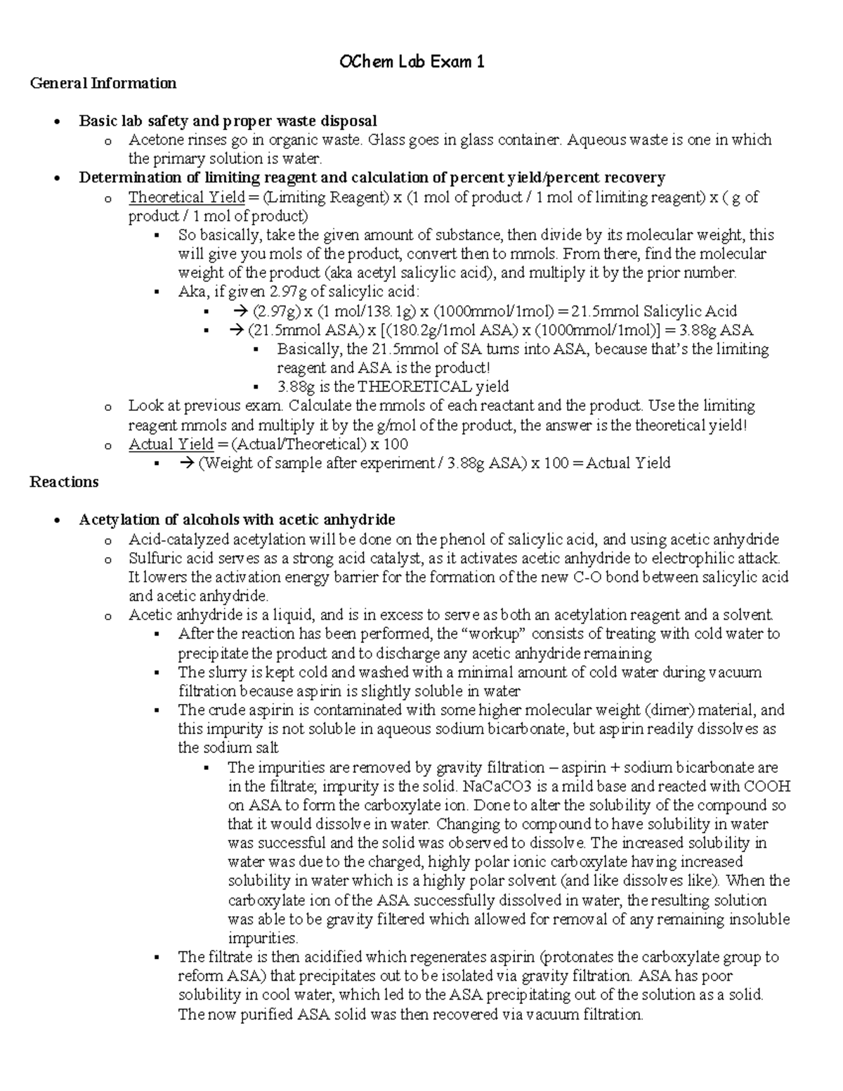 OChem Final Exam Notes OChem Lab Exam 1 General Information Basic lab