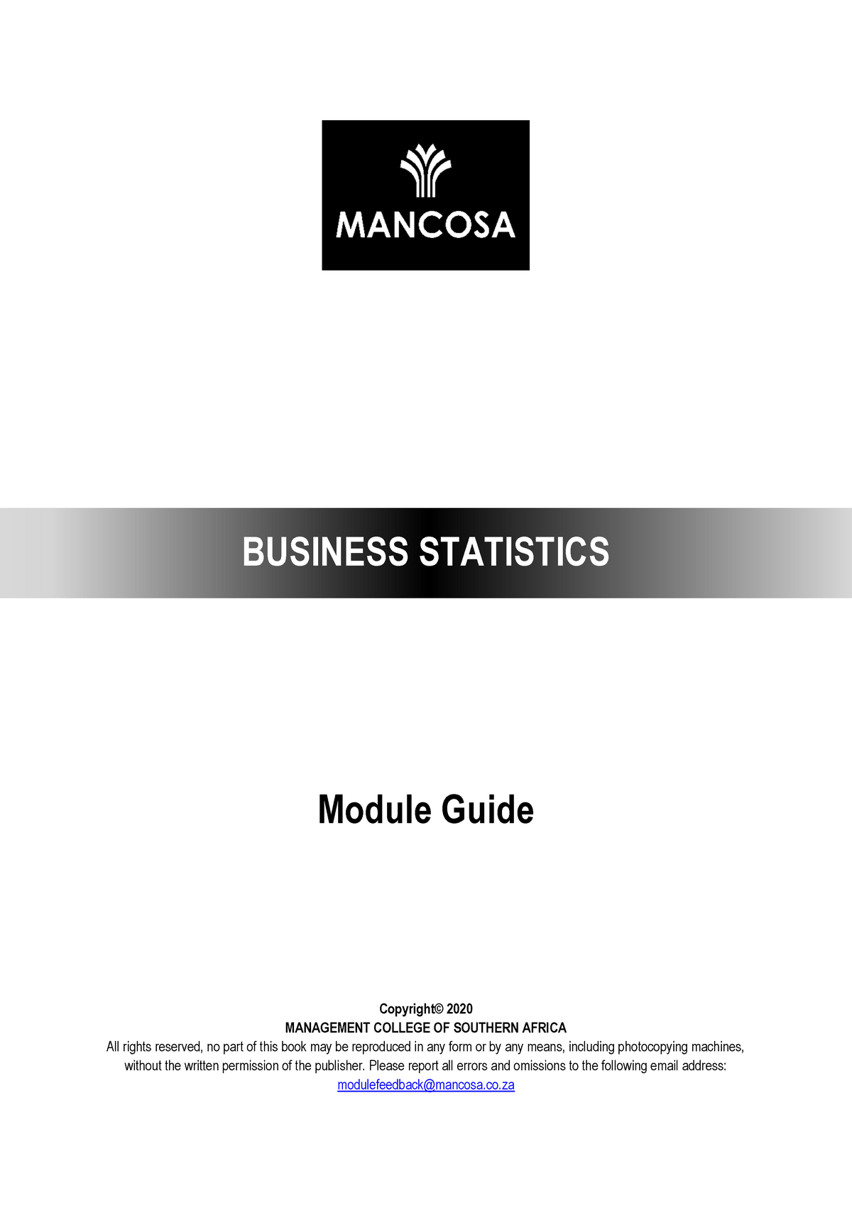 Business Statistics Module Guidelines - MANCOSA - Studocu