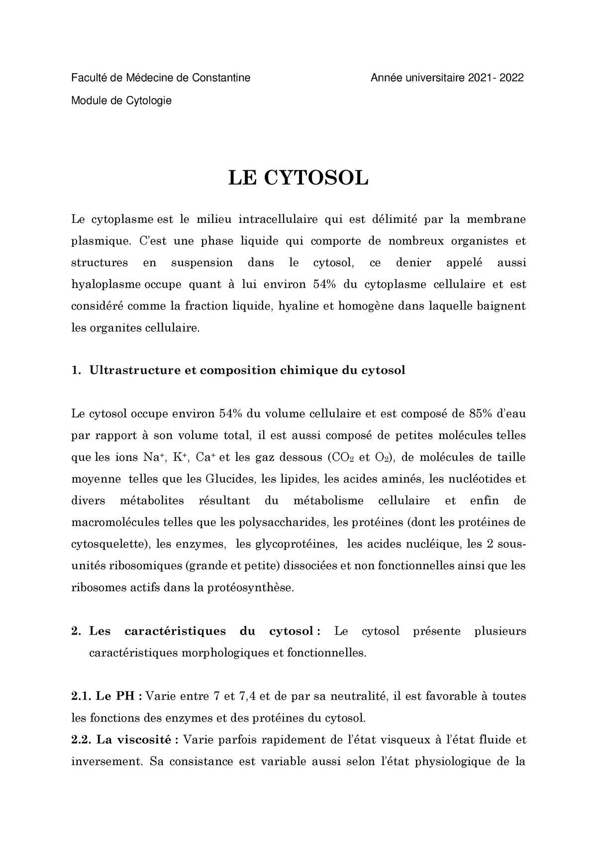 Cyto1an-compartiment Cytosolique - Faculté De Médecine De Constantine ...