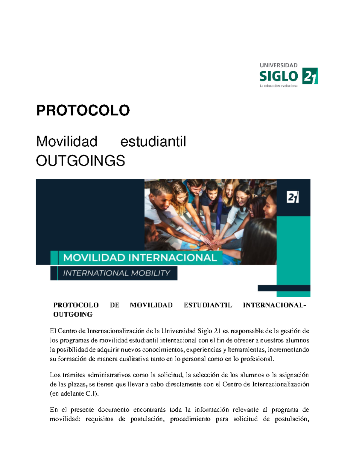 Protocolo de Movilidad Estudiantil Internacional - PROTOCOLO Movilidad ...